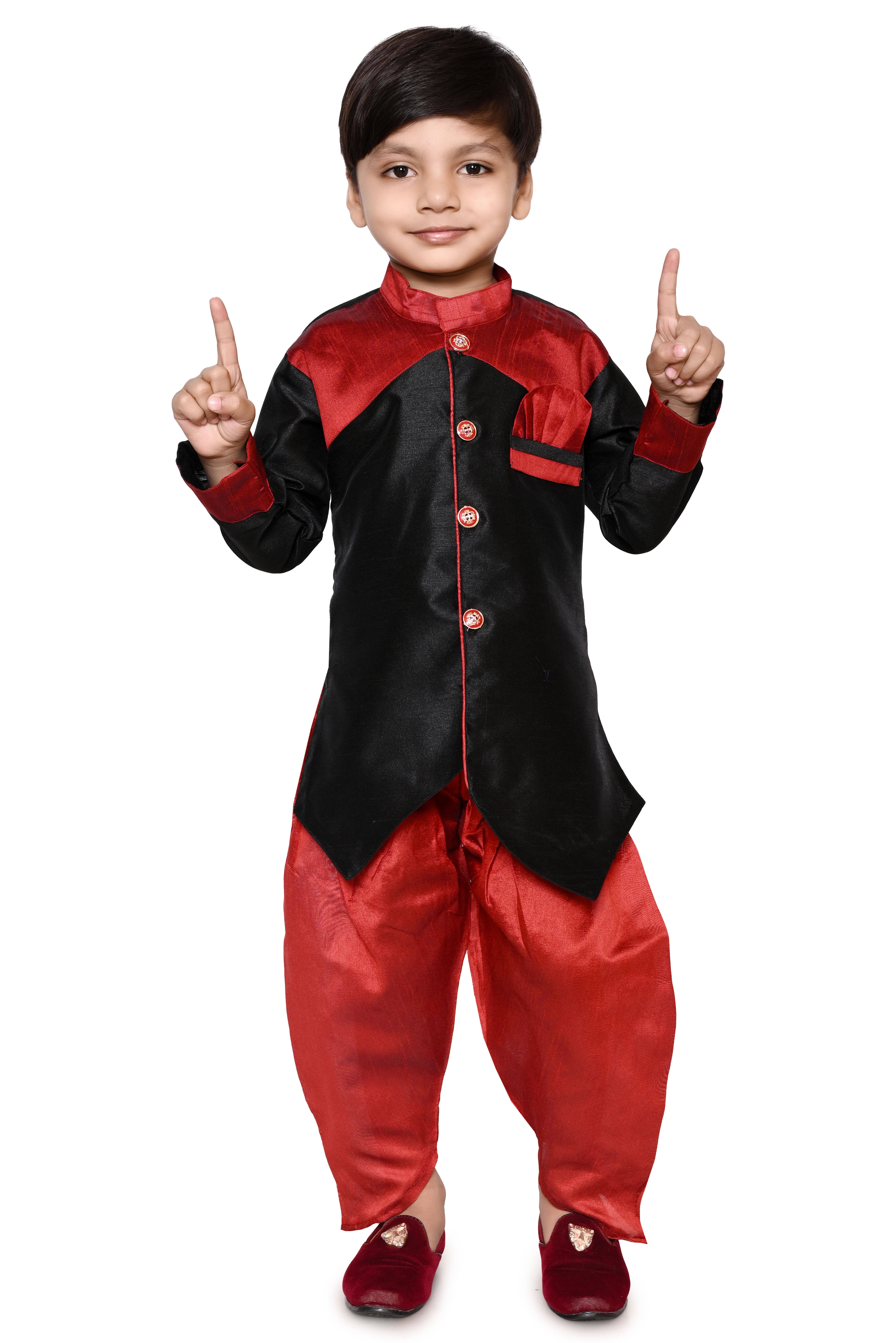     			MAXZEN Boys Crepe Solid - Pattern Kurta Pant Set ( Black , Pack of 1 )