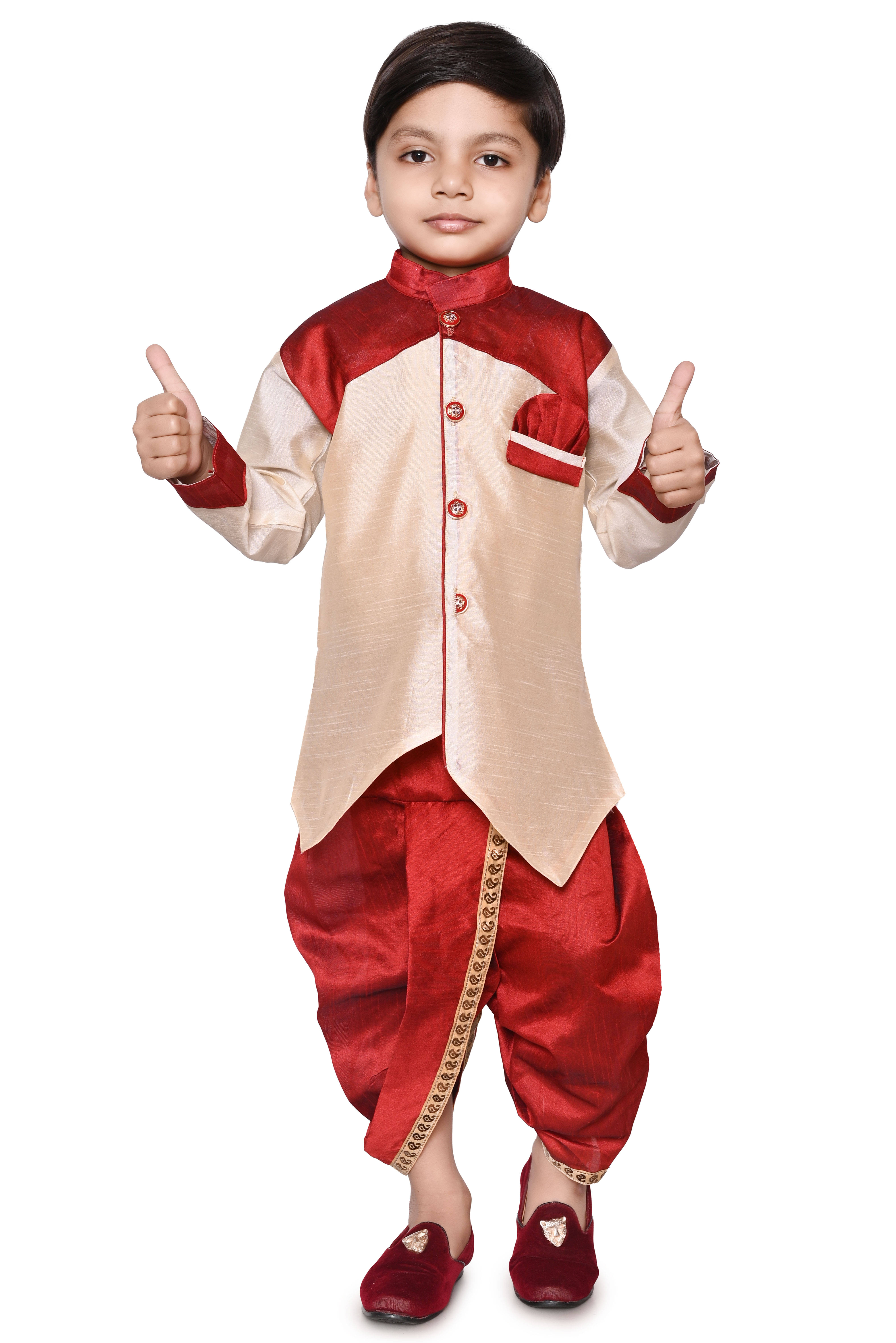 MAXZEN Boys Crepe Solid - Pattern Kurta Pant Set ( Maroon , Pack of 1 ) MAXZEN Boys Crepe Solid - Pattern Kurta Pant Set ( Maroon , Pack of 1 )