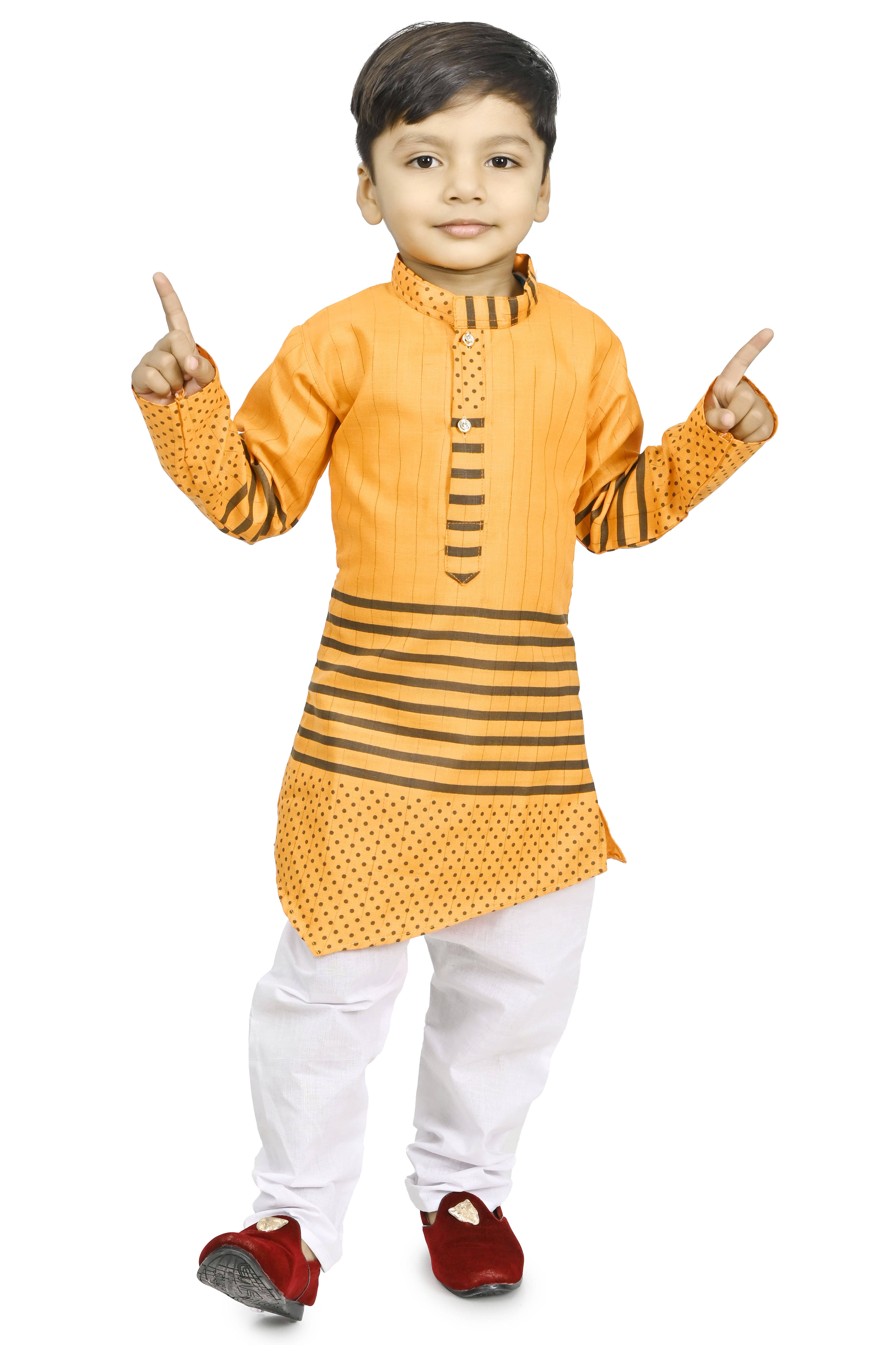 MAXZEN Boys Crepe Solid - Pattern Kurta Pant Set ( Yellow , Pack of 1 )     			MAXZEN Boys Crepe Solid - Pattern Kurta Pant Set ( Yellow , Pack of 1 )