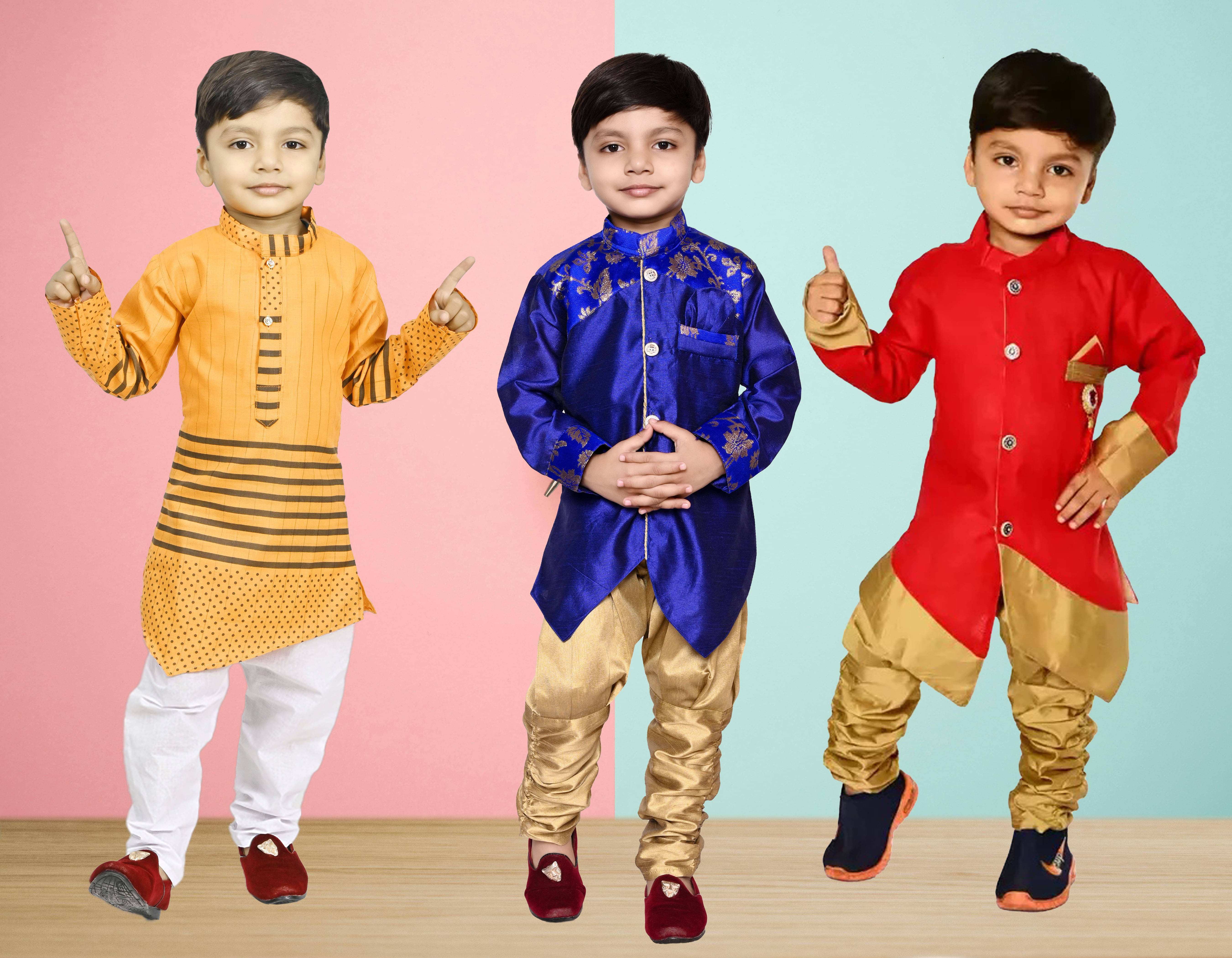     			MAXZEN Boys Crepe Solid - Pattern Kurta Pant Set ( Multicolor , Pack of 1 )