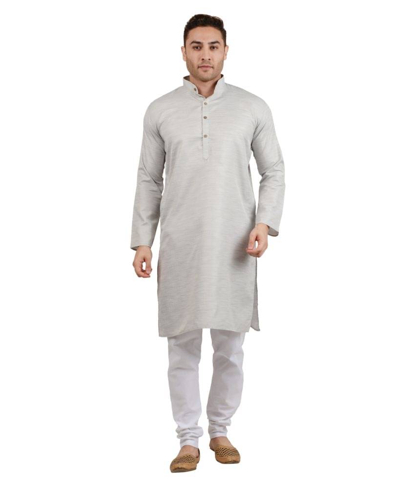 Maharaja - Silver Cotton Blend Regular Fit Men's Kurta Pyjama Set ( Pack of 1 ) Maharaja - Silver Cotton Blend Regular Fit Men's Kurta Pyjama Set ( Pack of 1 )