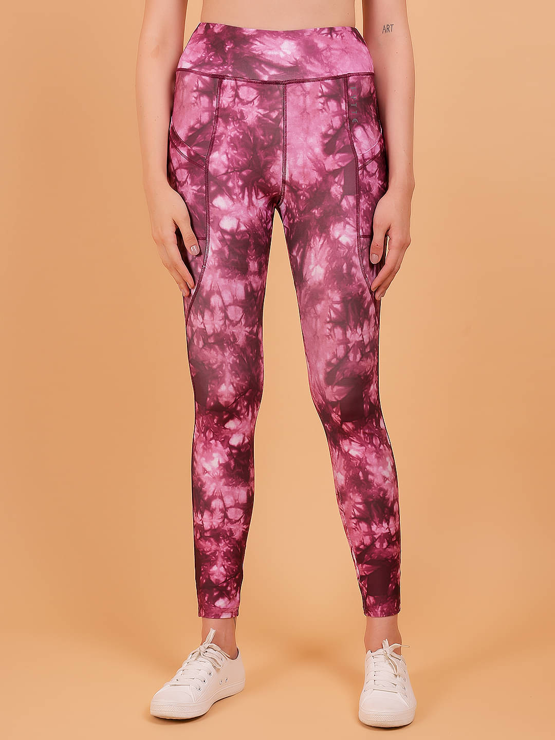     			N-Gal Wine Polyester Lycra Tie And Dye Tights - Single