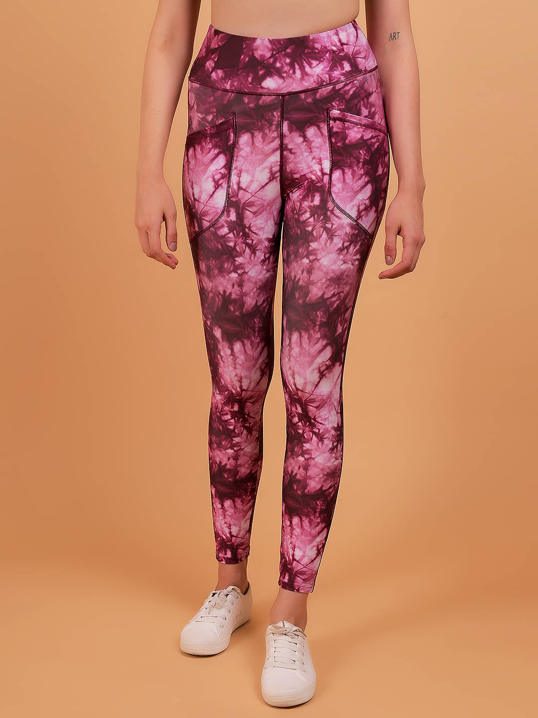     			N-Gal Wine Polyester Lycra Tie And Dye Tights - Single