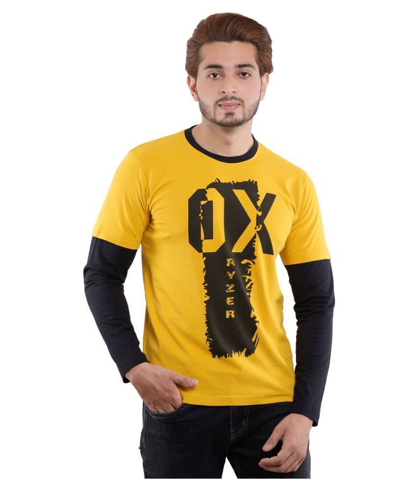 OXRYZER Pack of 1 Cotton Regular Fit Men's T-Shirt ( Mustard )