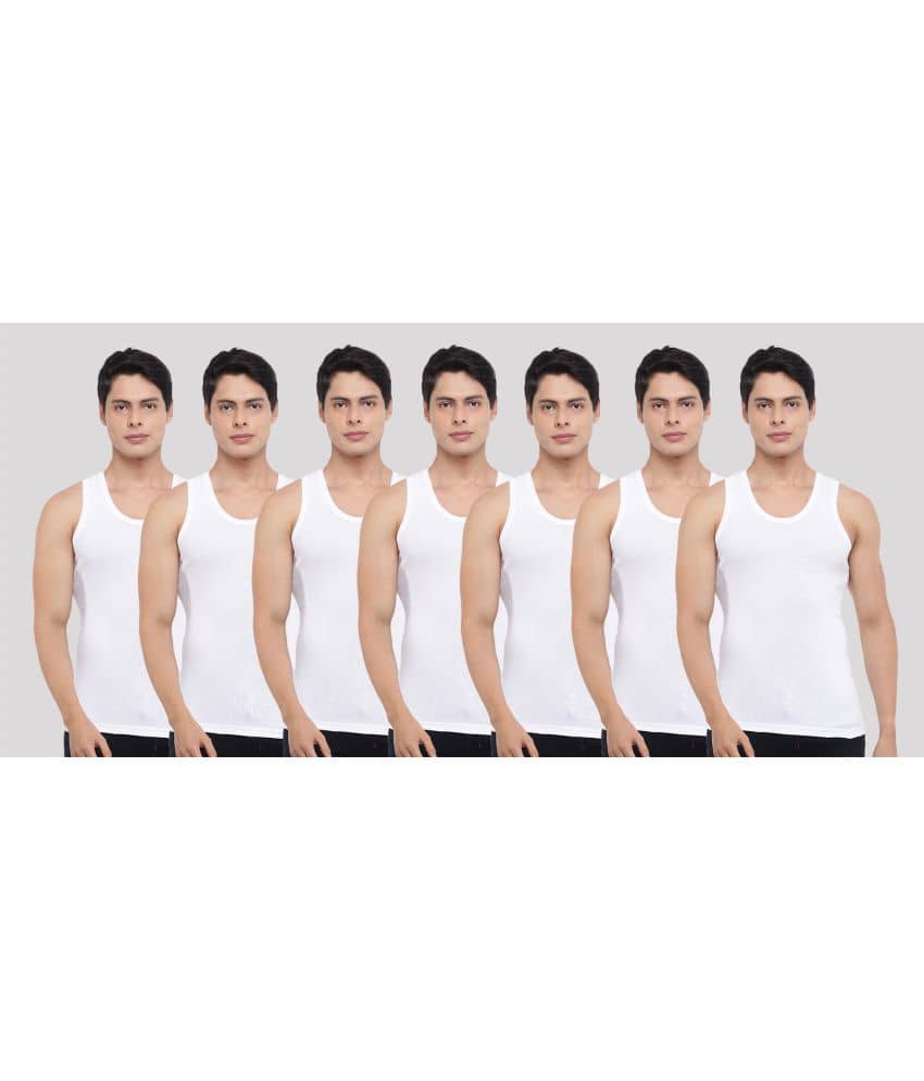 Dollar Bigboss Men's White Pack of 7 Solid Combed Cotton Vest - Nightwear & Loungewear | Buy online on ZillyBuy