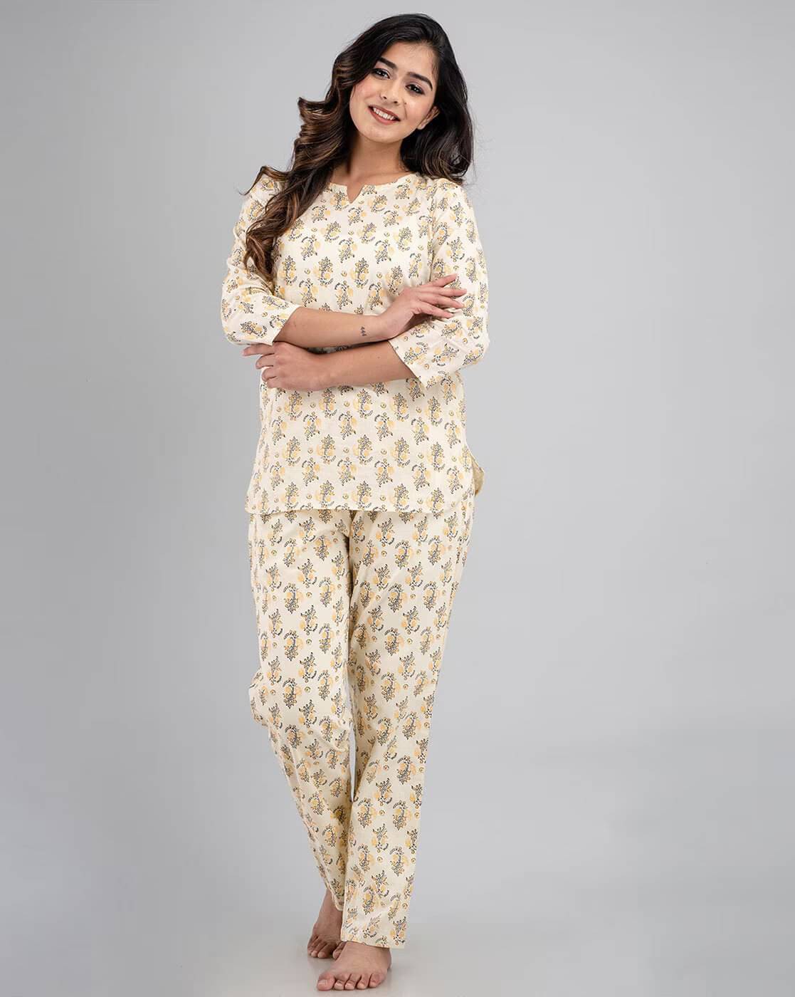     			Rangun Women Printed Top With Trousers Co-Ord Set ( Beige )