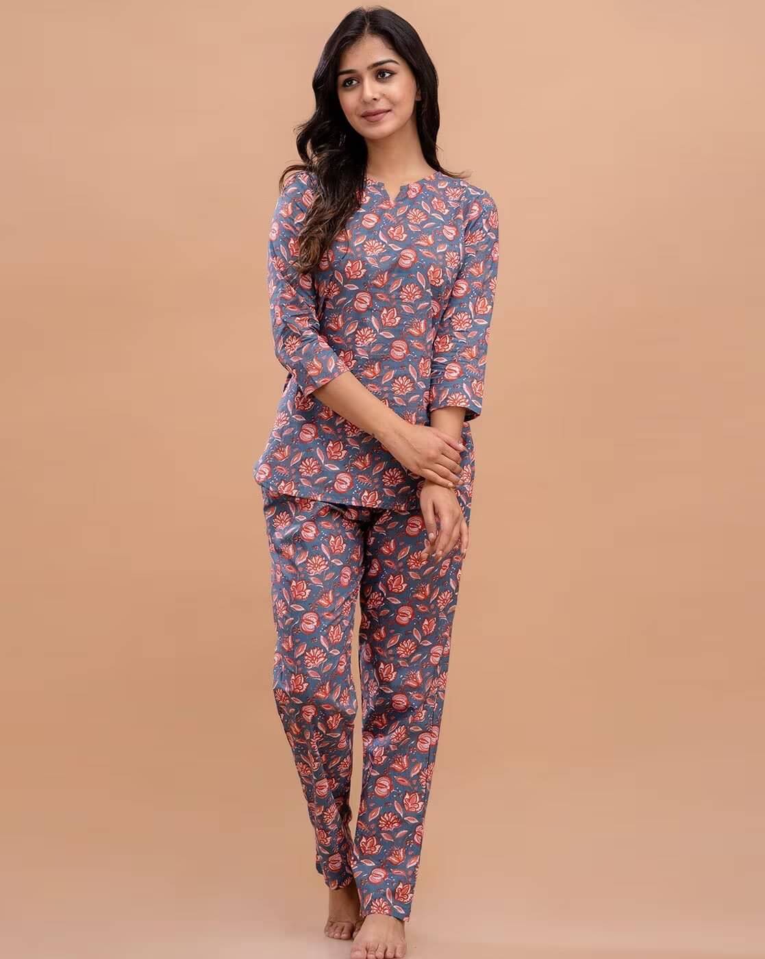     			Rangun Women Printed Top With Trousers Co-Ord Set ( Blue )