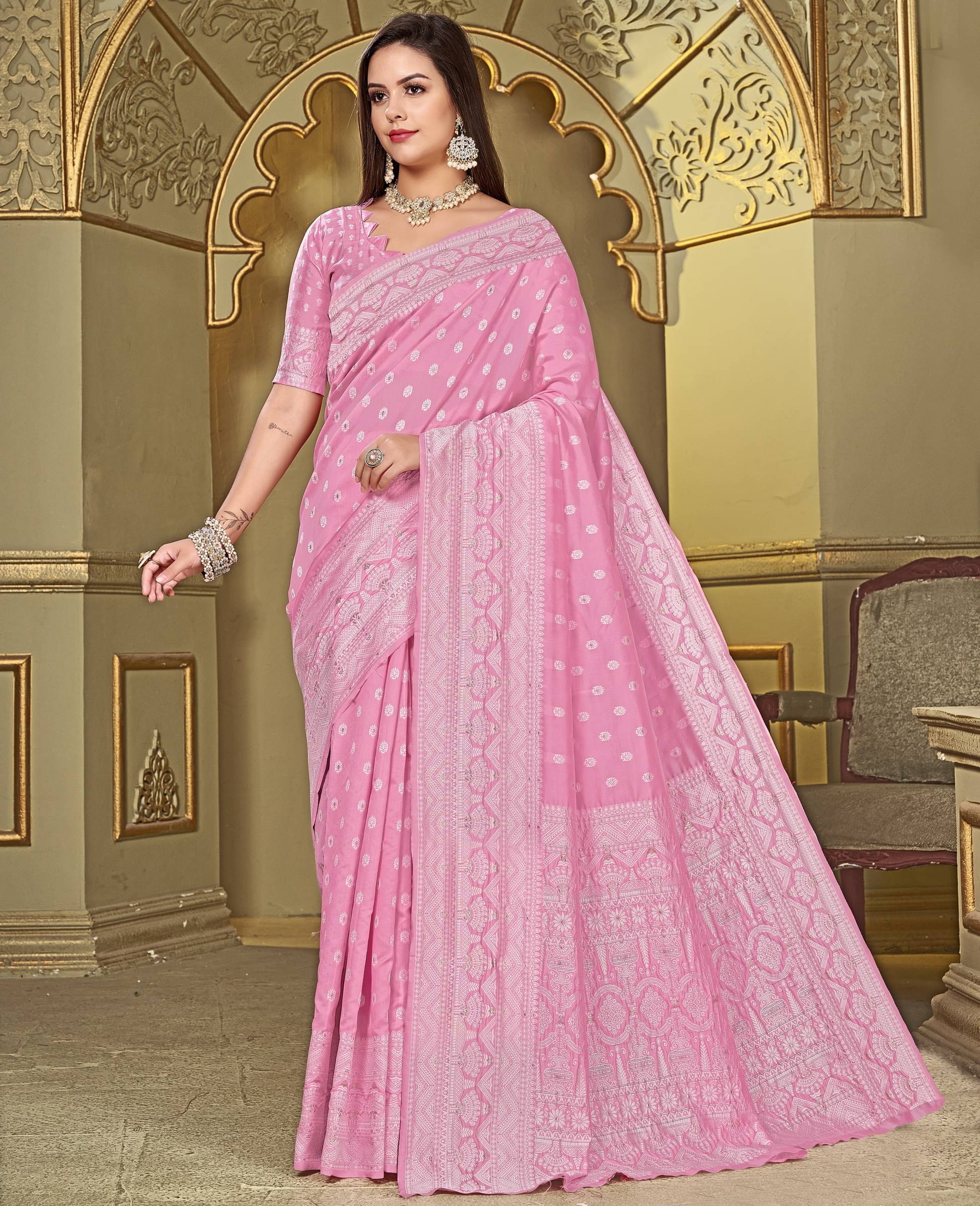     			Sariya Jacquard Woven Saree With Unstitched Blouse Piece ( Pink )