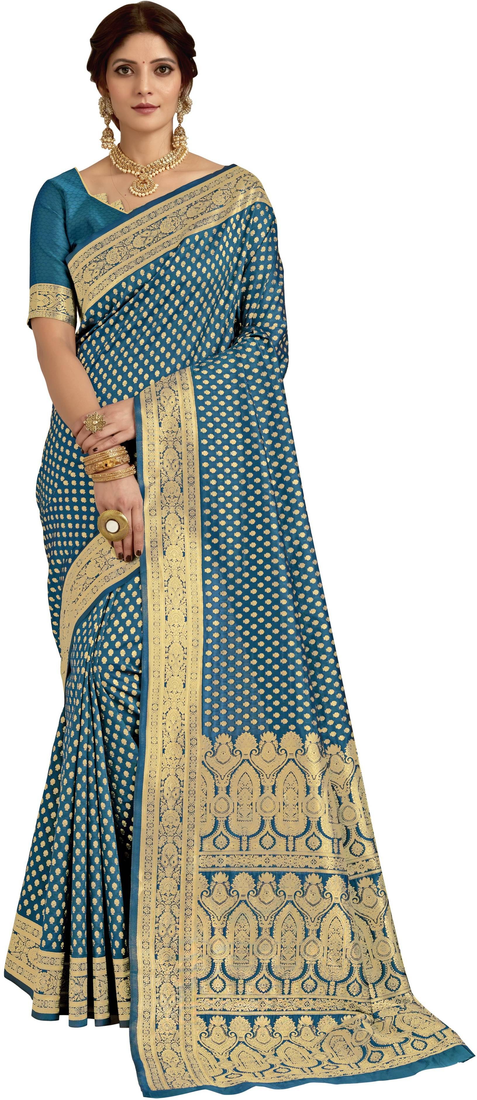 Sariya Jacquard Embellished Saree With Unstitched Blouse Piece ( LightBLue ) Sariya Jacquard Embellished Saree With Unstitched Blouse Piece ( LightBLue )