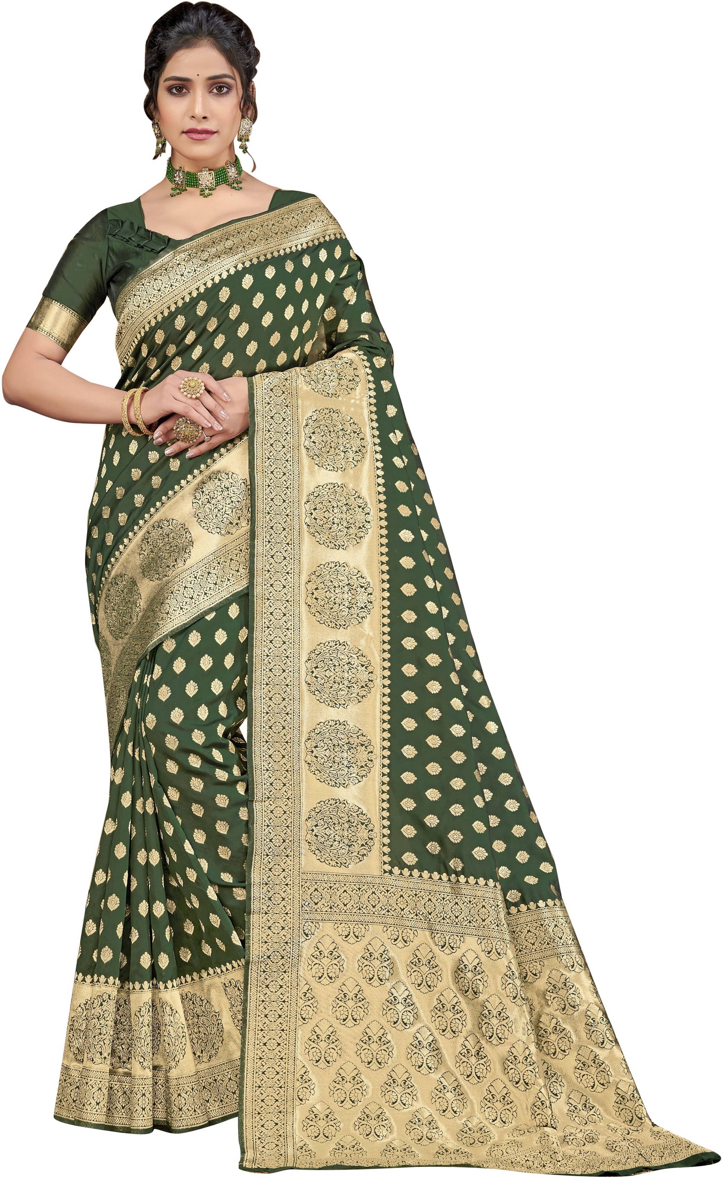Sariya Jacquard Embellished Saree With Unstitched Blouse Piece ( Green ) Sariya Jacquard Embellished Saree With Unstitched Blouse Piece ( Green )