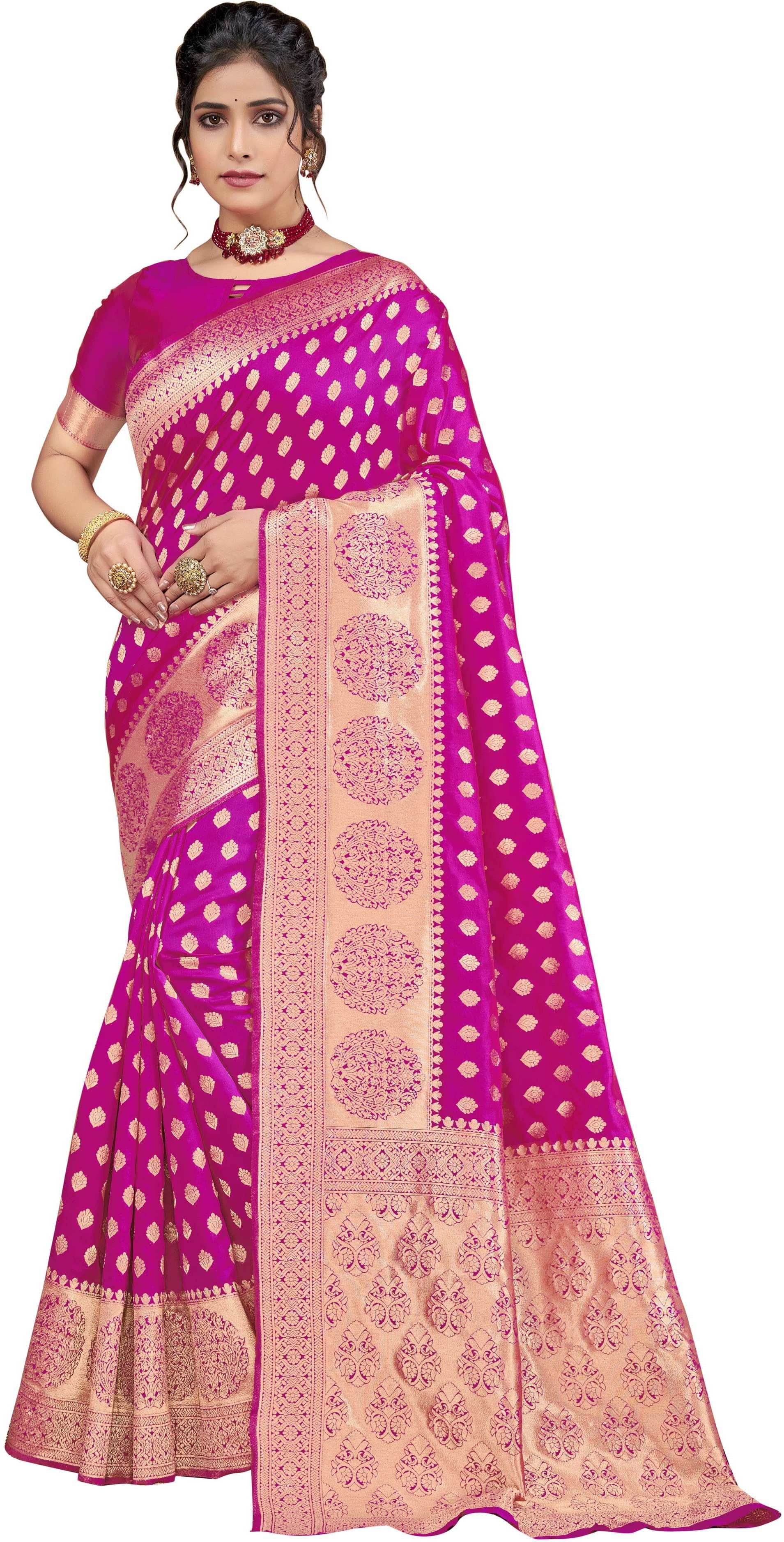     			Sariya Jacquard Embellished Saree With Unstitched Blouse Piece ( Magenta )