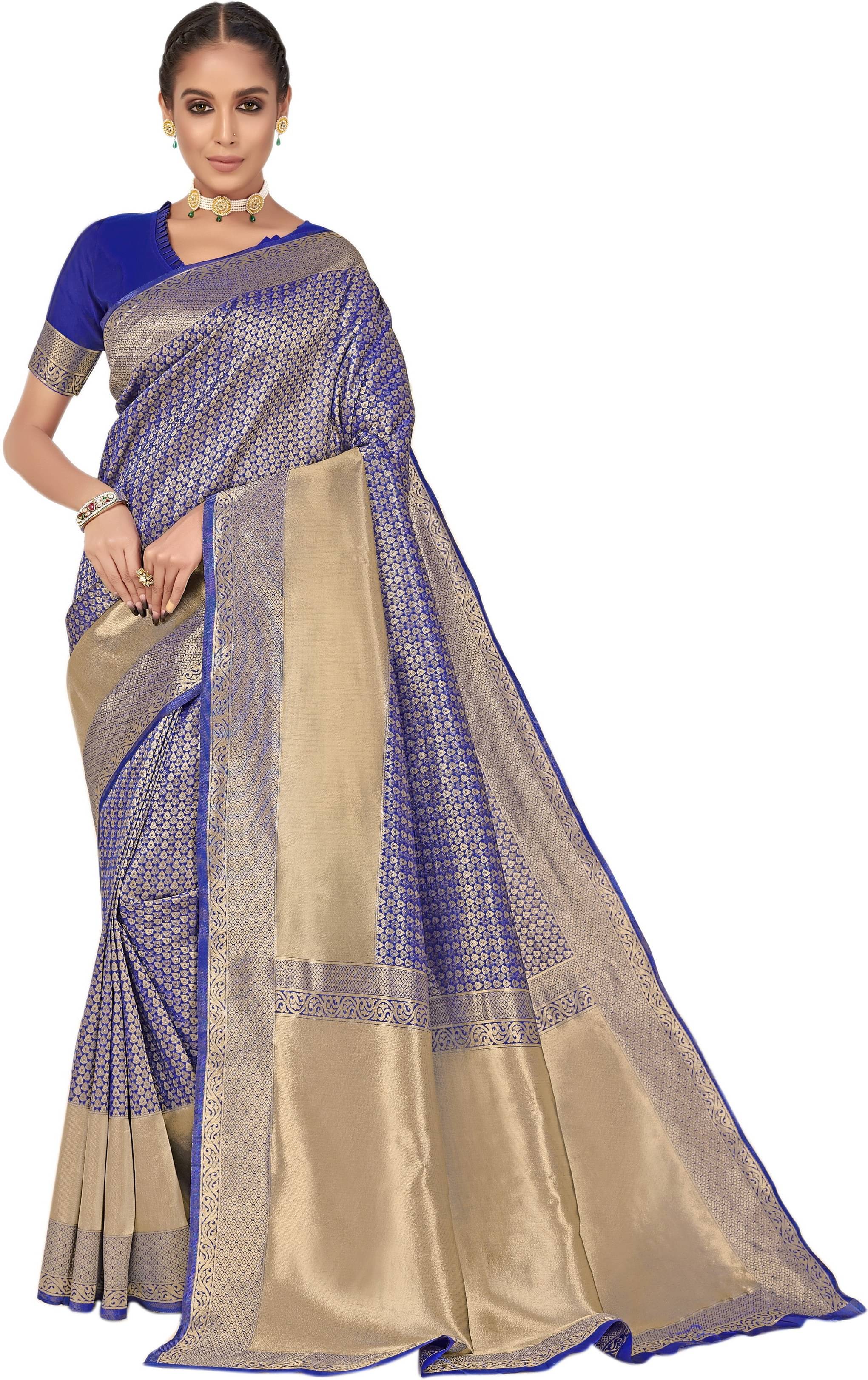     			Sariya Jacquard Embellished Saree With Unstitched Blouse Piece ( Blue )