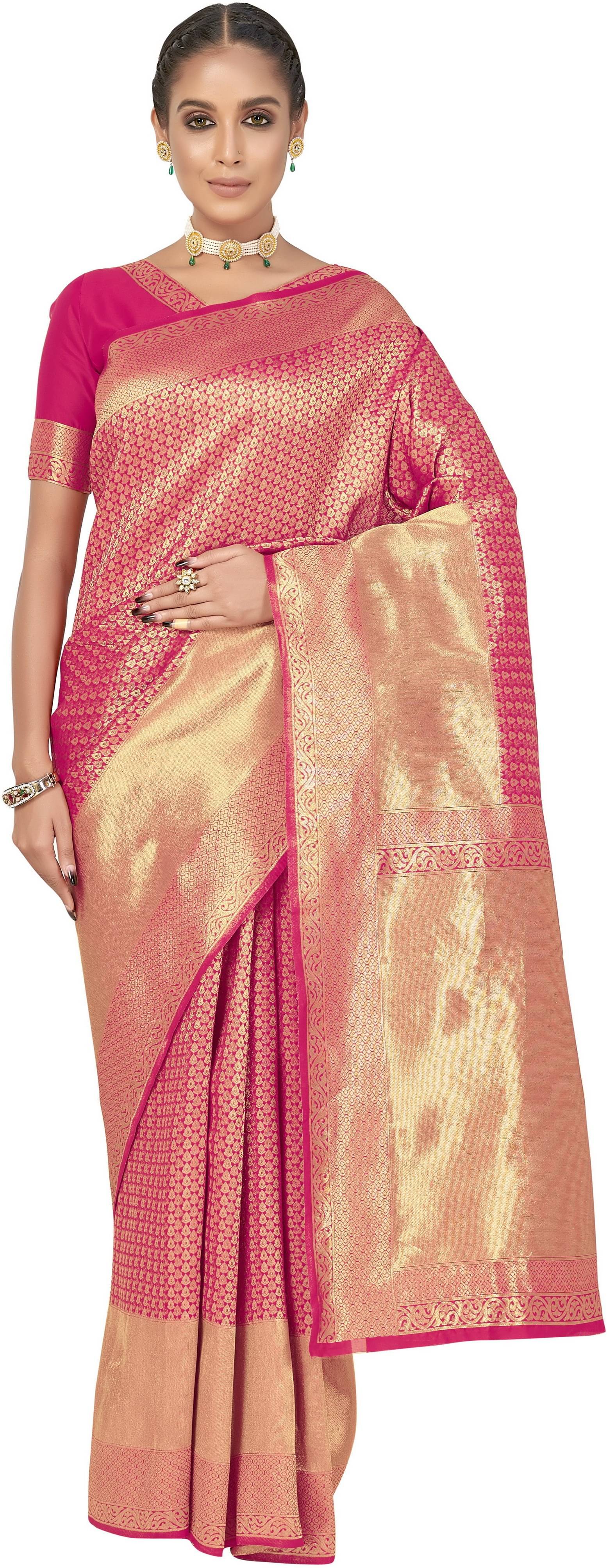 Sariya Jacquard Embellished Saree With Unstitched Blouse Piece ( Pink ) Sariya Jacquard Embellished Saree With Unstitched Blouse Piece ( Pink )