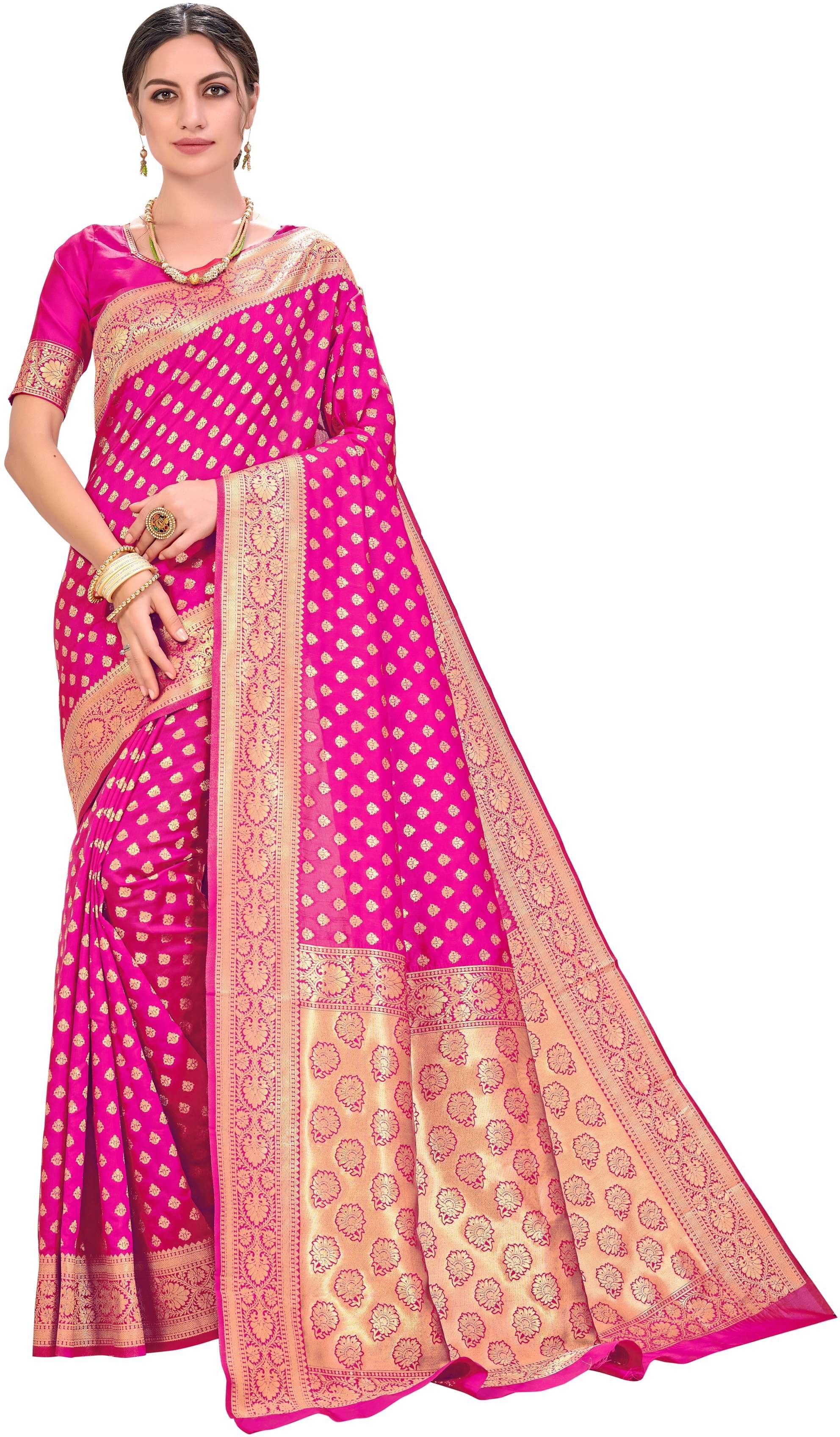 Sariya Jacquard Embellished Saree With Unstitched Blouse Piece ( Magenta ) Sariya Jacquard Embellished Saree With Unstitched Blouse Piece ( Magenta )