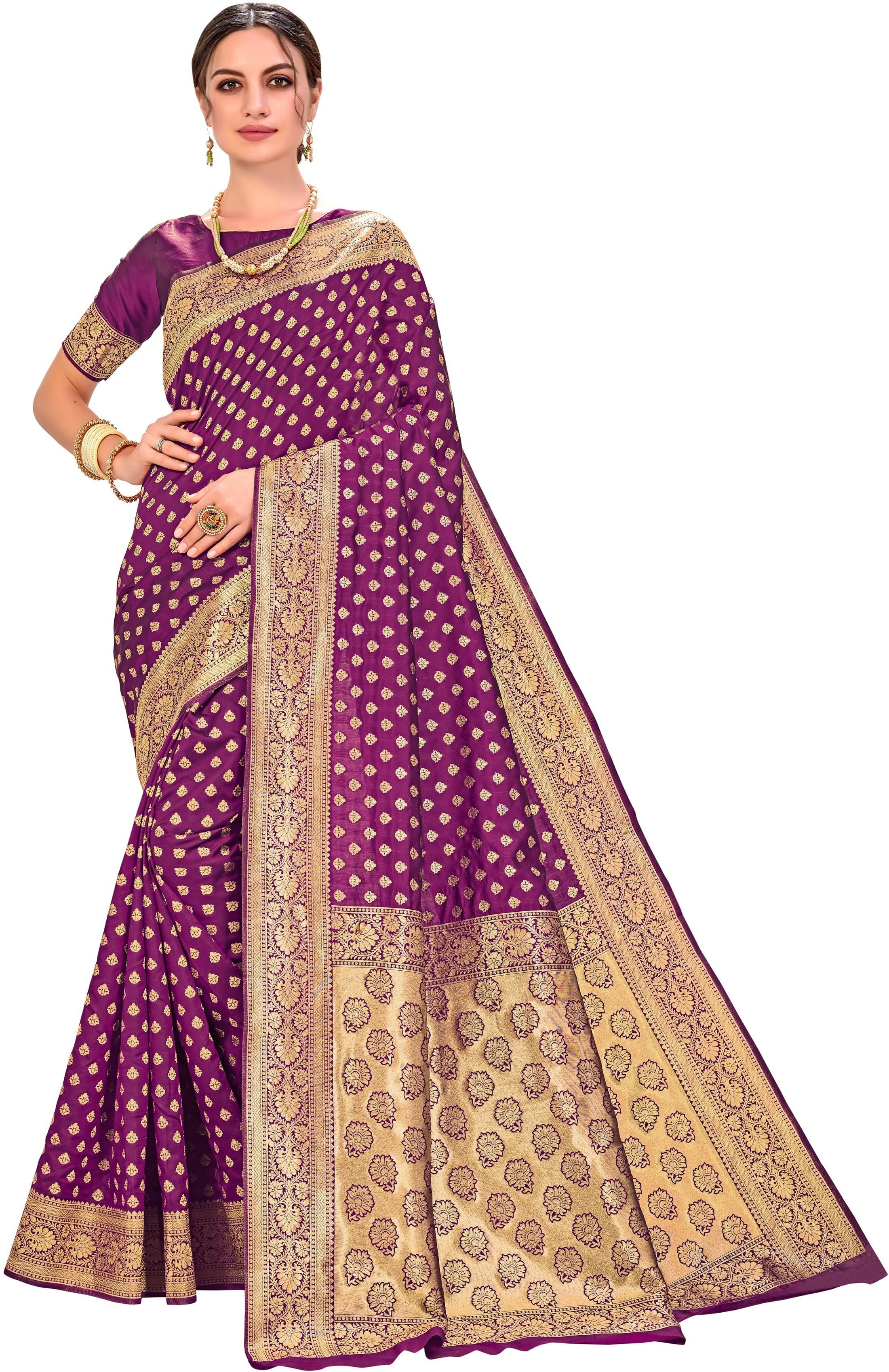 Sariya Jacquard Embellished Saree With Unstitched Blouse Piece ( Wine ) Sariya Jacquard Embellished Saree With Unstitched Blouse Piece ( Wine )