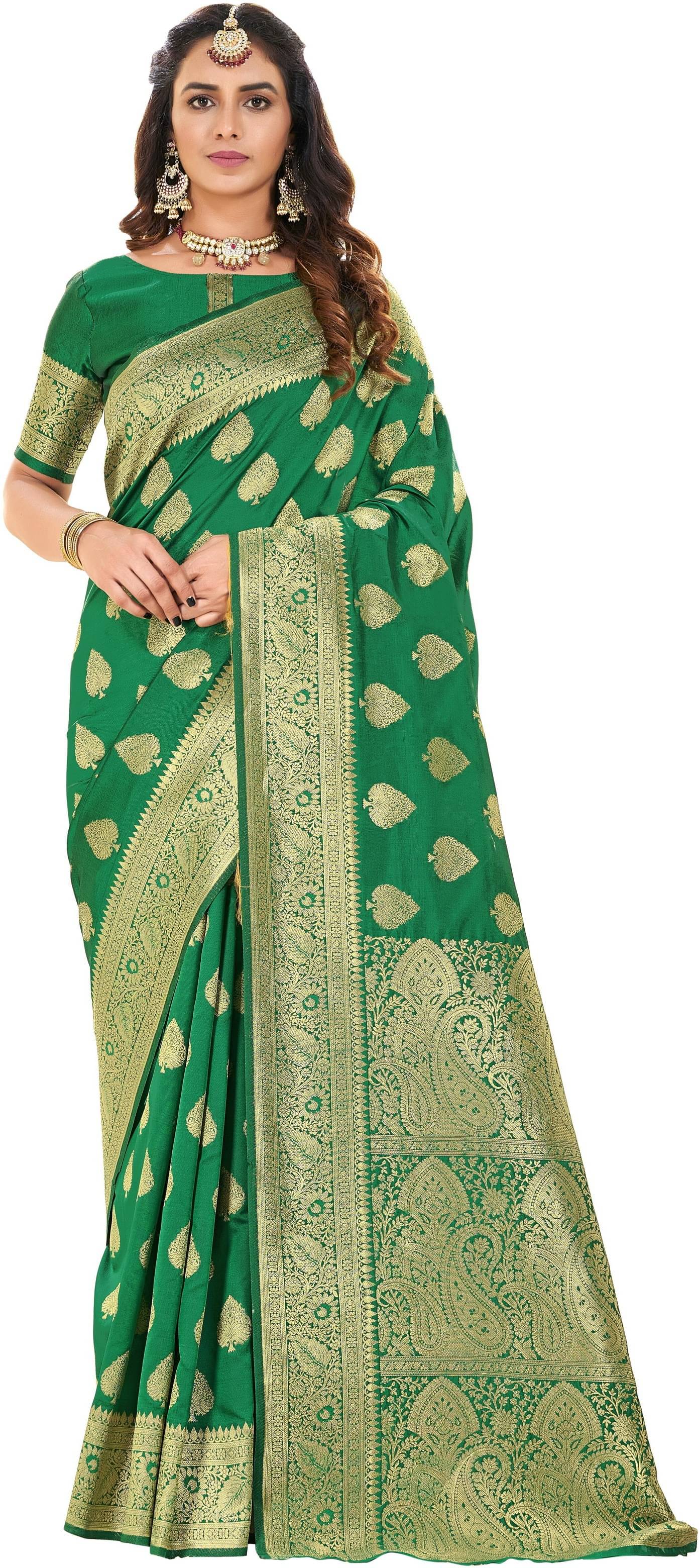    			Sariya Jacquard Woven Saree With Unstitched Blouse Piece ( Light Green )