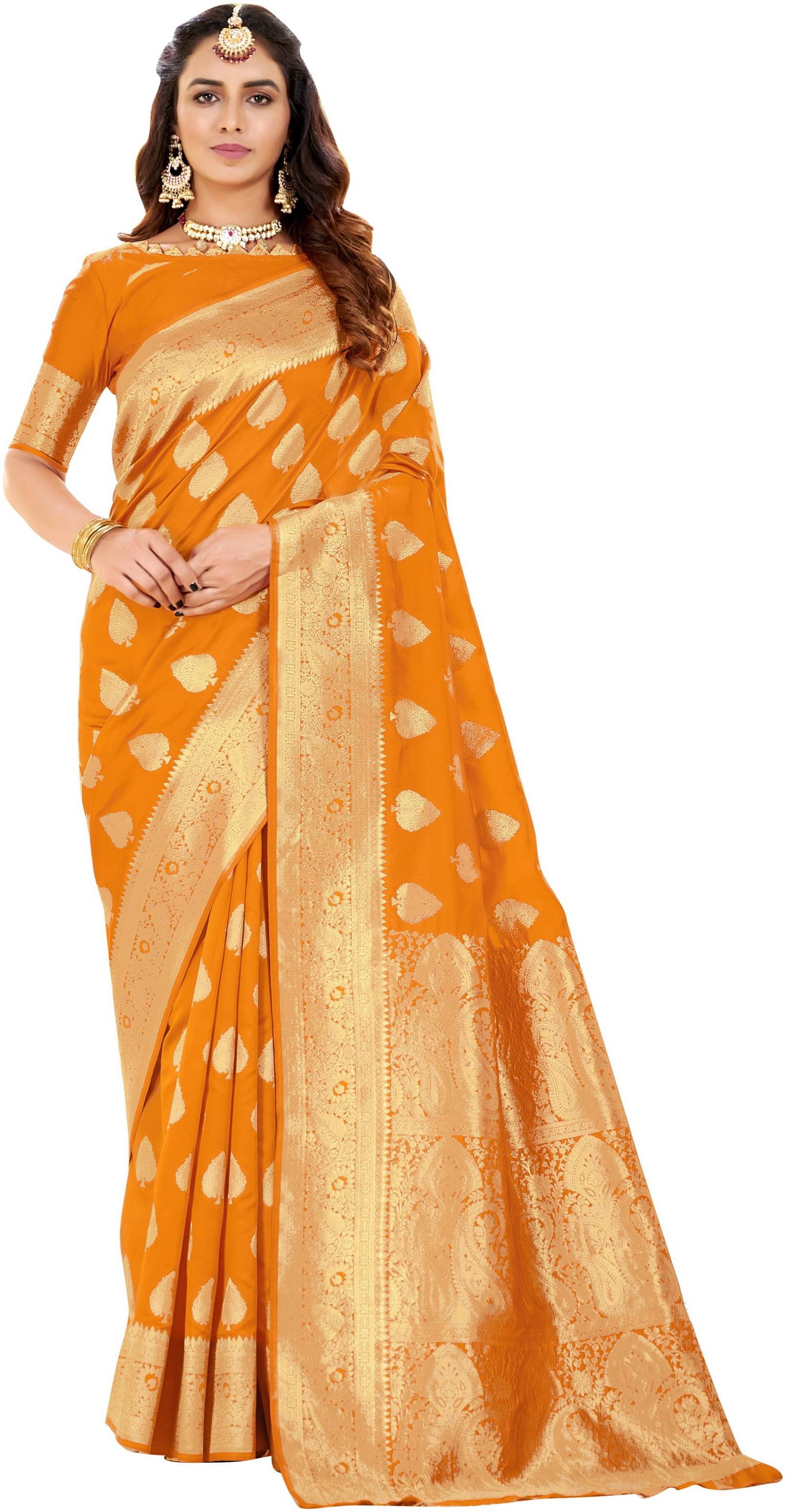 Sariya Jacquard Woven Saree With Unstitched Blouse Piece ( Mustard ) Sariya Jacquard Woven Saree With Unstitched Blouse Piece ( Mustard )