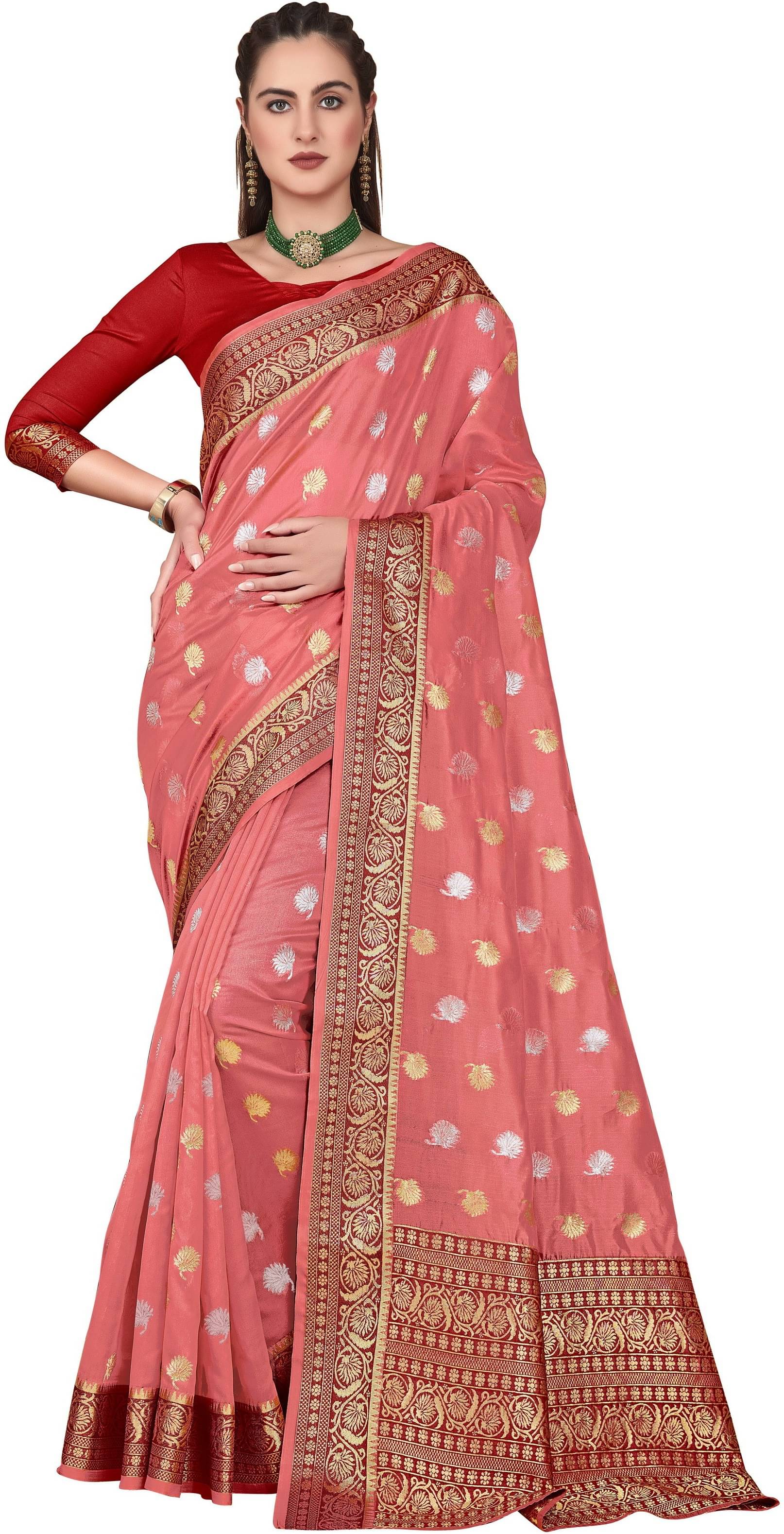     			Sariya Jacquard Self Design Saree With Unstitched Blouse Piece ( Pink )