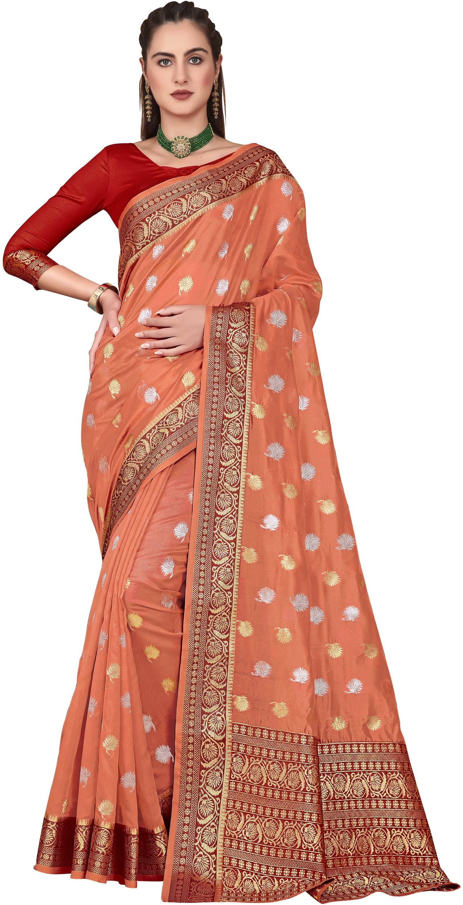 Sariya Jacquard Self Design Saree With Unstitched Blouse Piece ( Orange ) Sariya Jacquard Self Design Saree With Unstitched Blouse Piece ( Orange )