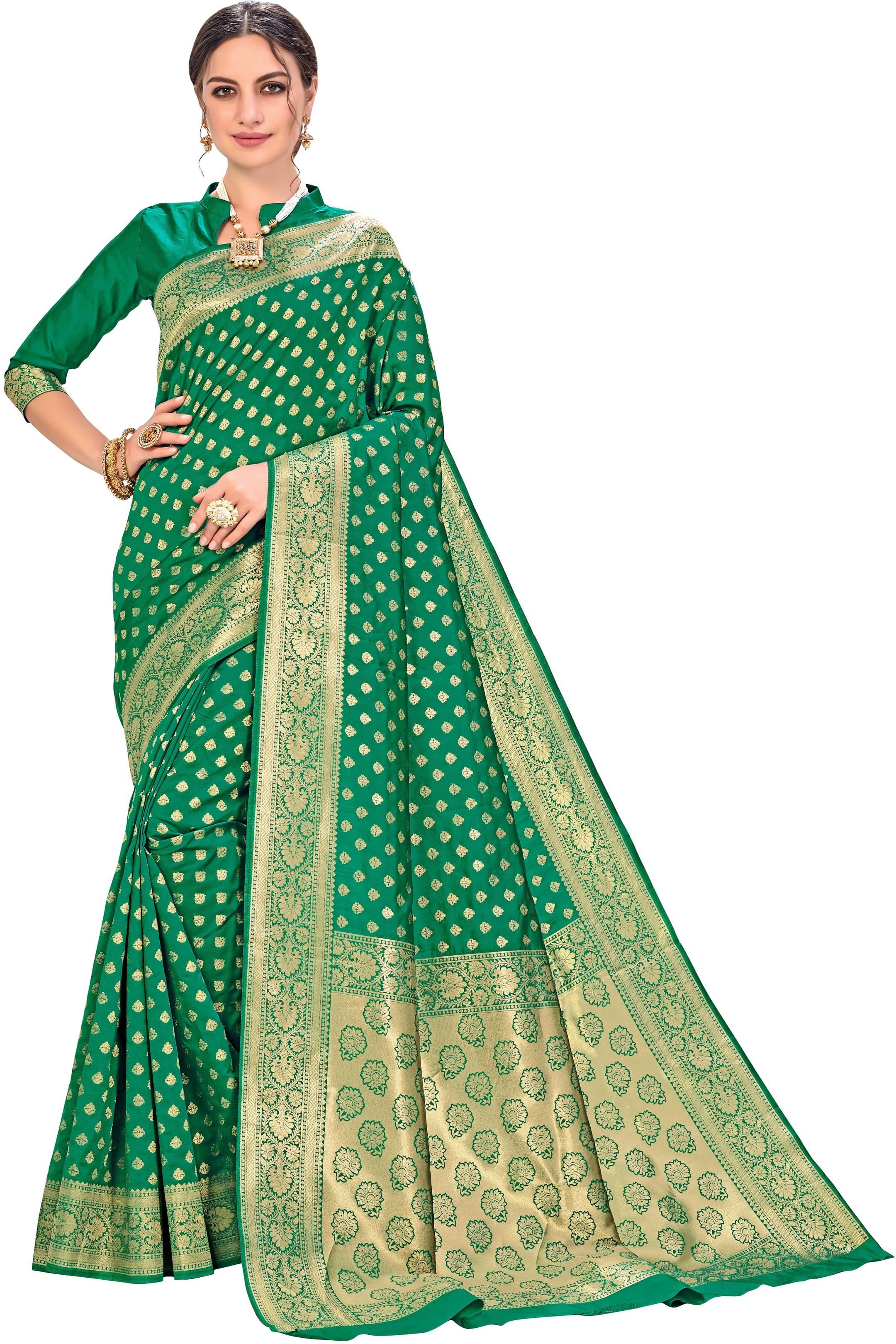 Sariya Jacquard Embellished Saree With Unstitched Blouse Piece ( Sea Green ) Sariya Jacquard Embellished Saree With Unstitched Blouse Piece ( Sea Green )