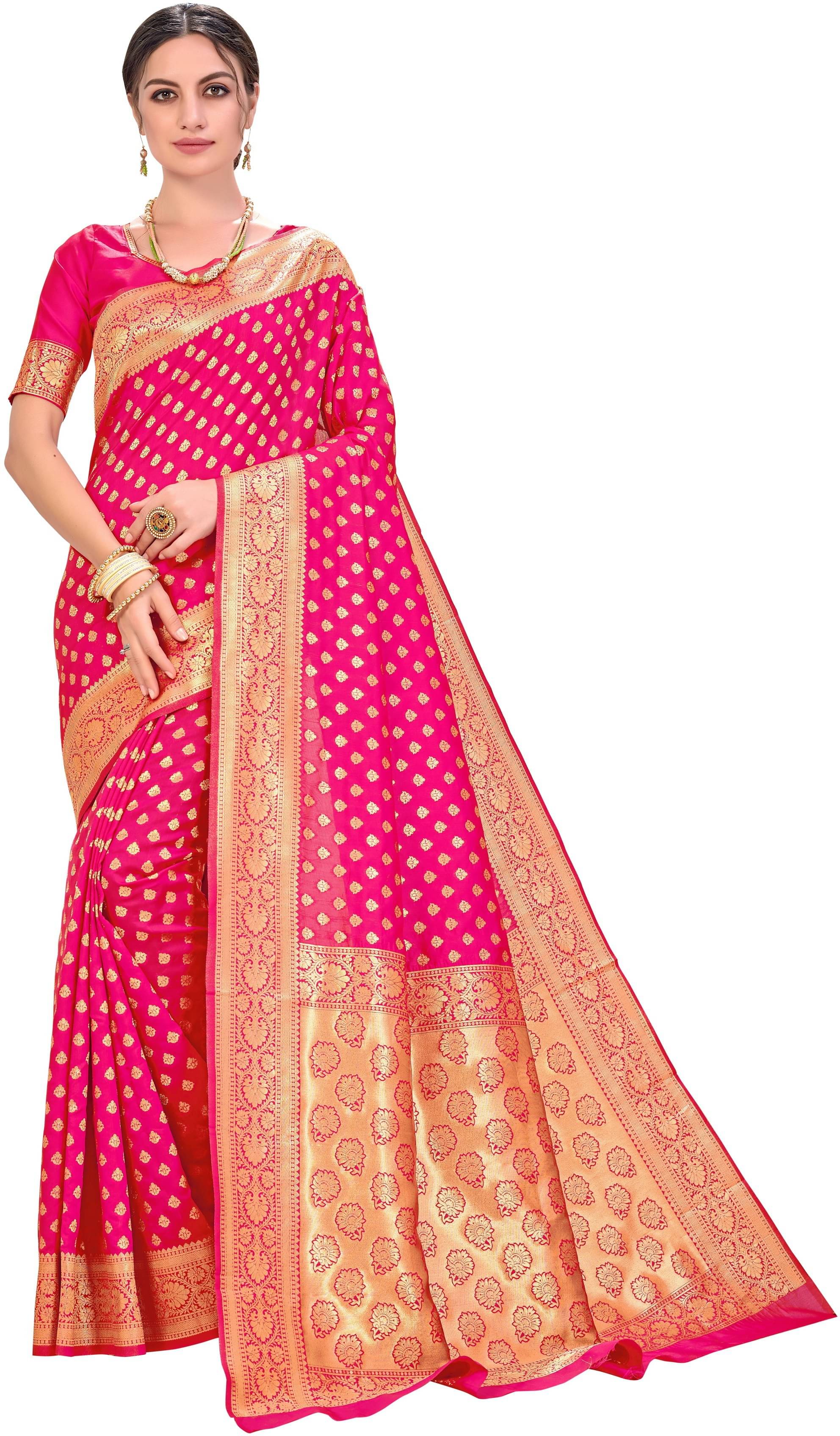     			Sariya Jacquard Embellished Saree With Unstitched Blouse Piece ( Rani )