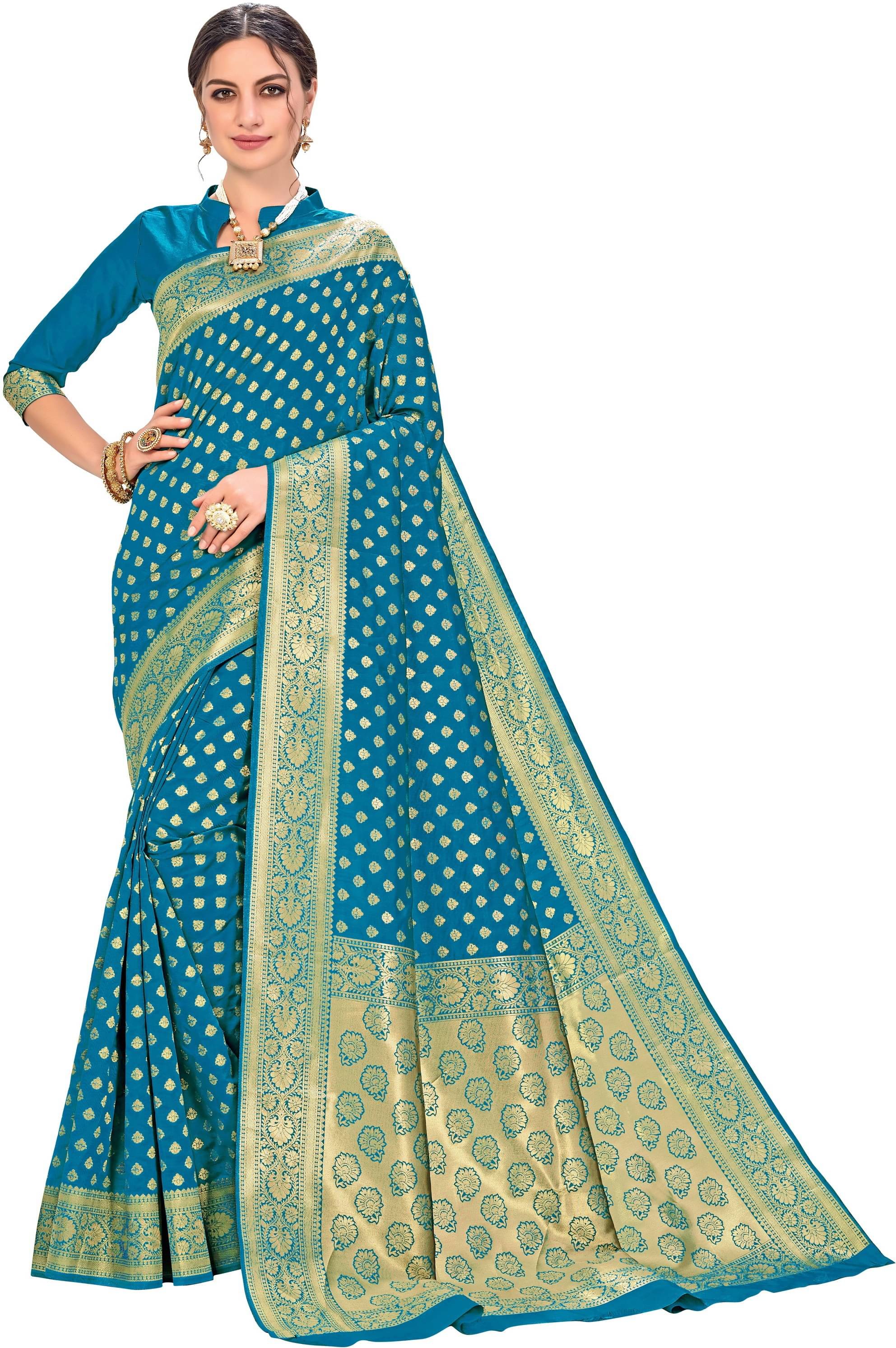 Sariya Jacquard Embellished Saree With Unstitched Blouse Piece ( Light Blue ) Sariya Jacquard Embellished Saree With Unstitched Blouse Piece ( Light Blue )
