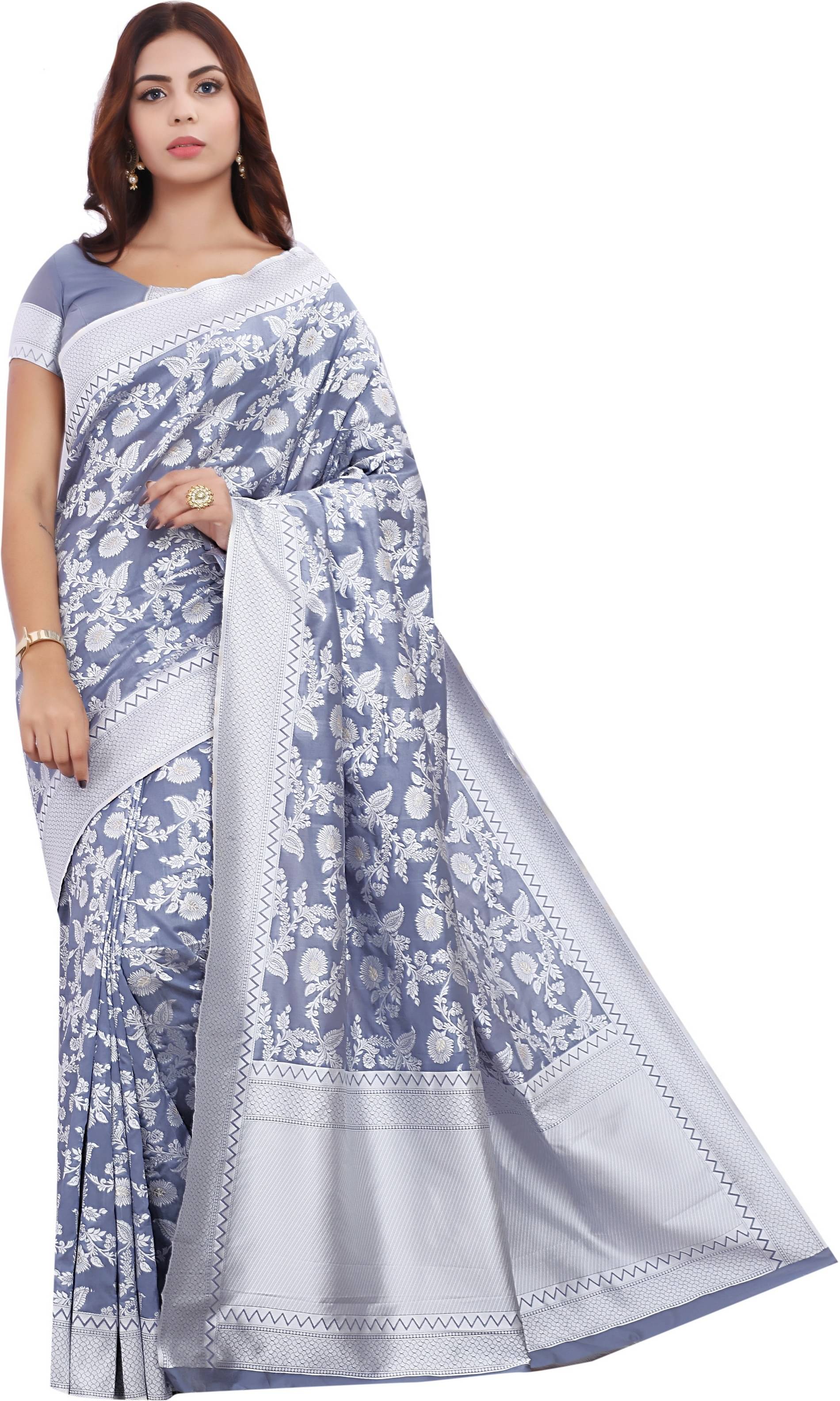 Sariya Silk Blend Printed Saree With Unstitched Blouse Piece ( Grey ) Sariya Silk Blend Printed Saree With Unstitched Blouse Piece ( Grey )