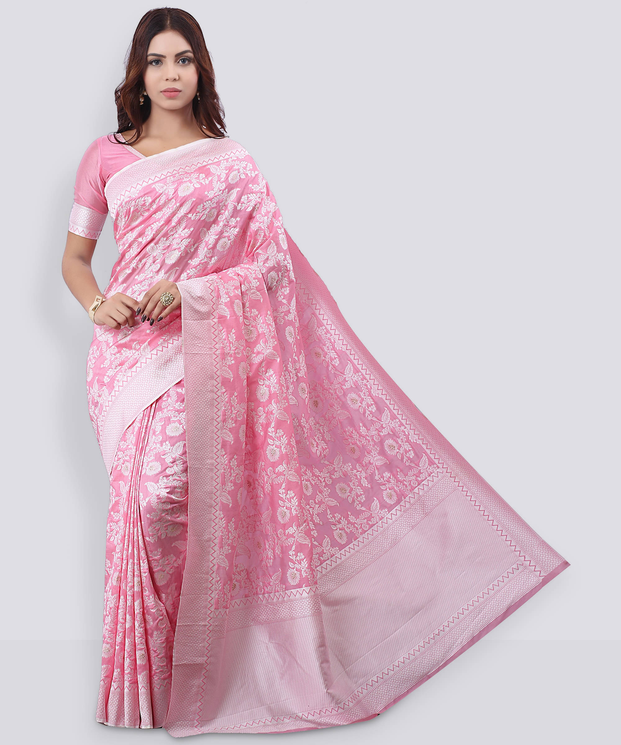 Sariya Silk Blend Woven Saree With Unstitched Blouse Piece ( Pink ) Sariya Silk Blend Woven Saree With Unstitched Blouse Piece ( Pink )