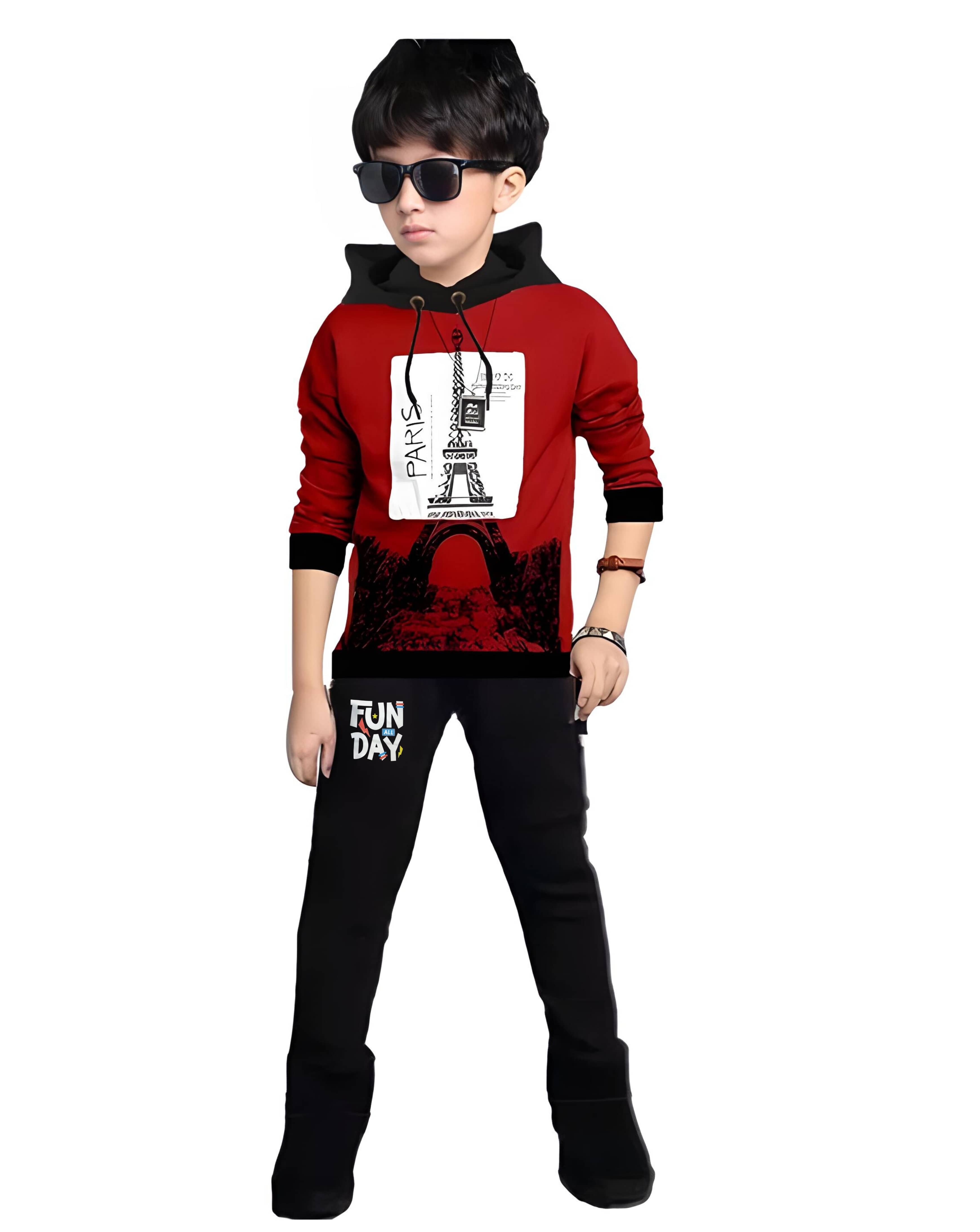 TICOSS Pack of 1 Boys Cotton Blend T-Shirt & Trackpants Set ( Maroon )