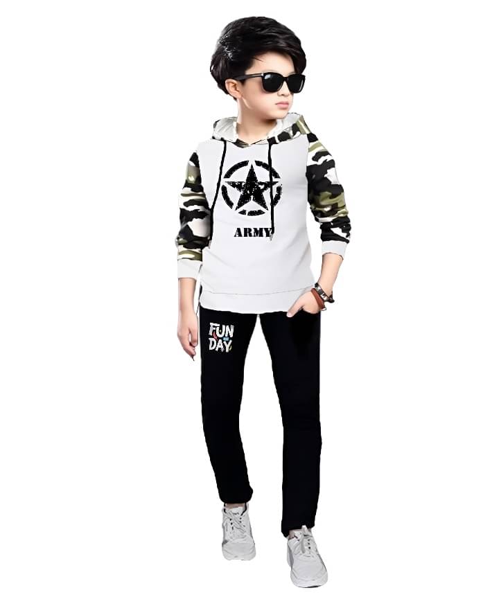 TICOSS Pack of 1 Boys Cotton Blend T-Shirt & Trackpants Set ( White )     			TICOSS Pack of 1 Boys Cotton Blend T-Shirt & Trackpants Set ( White )
