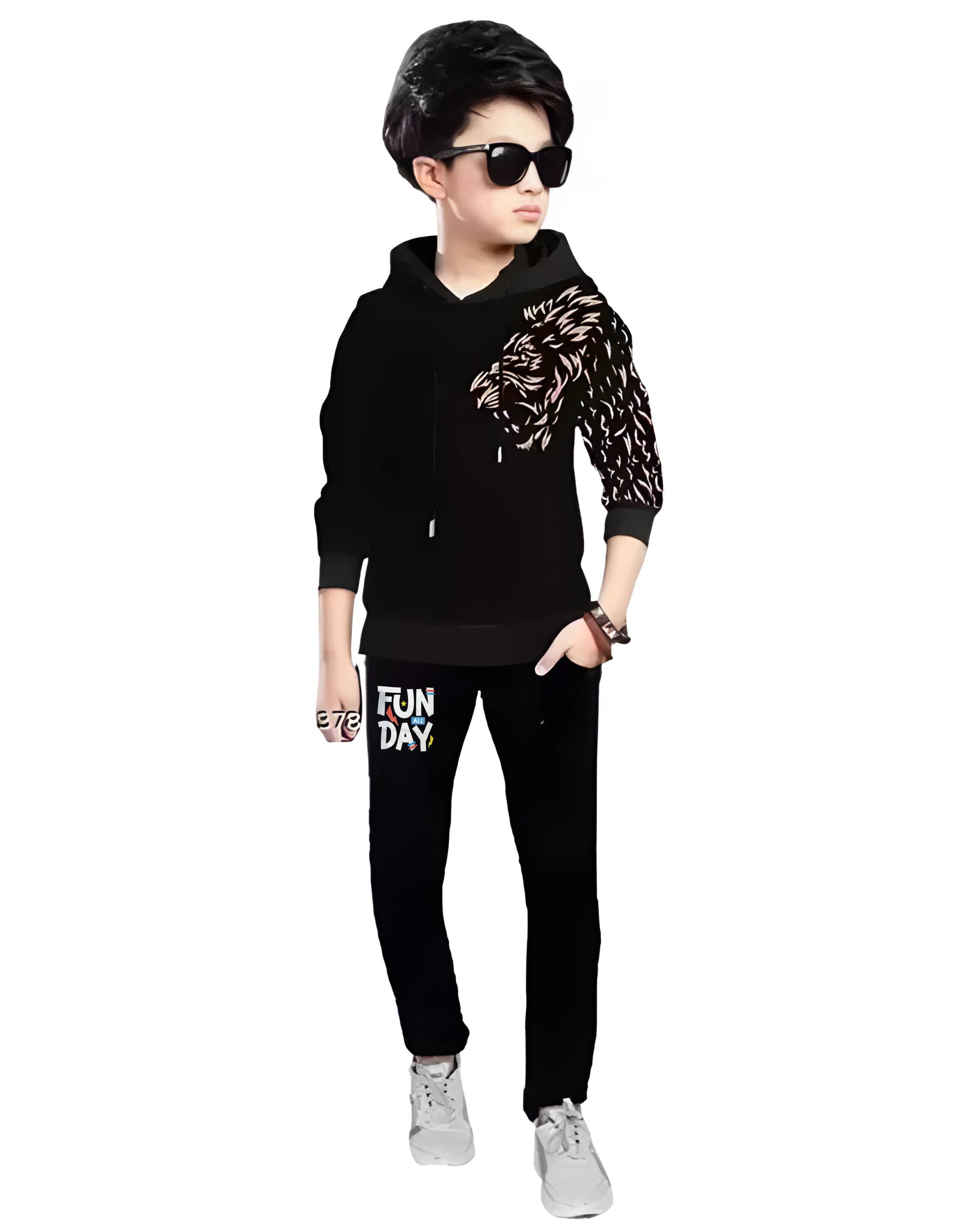 TICOSS Pack of 1 Boys Cotton Blend T-Shirt & Trackpants Set ( Black )
