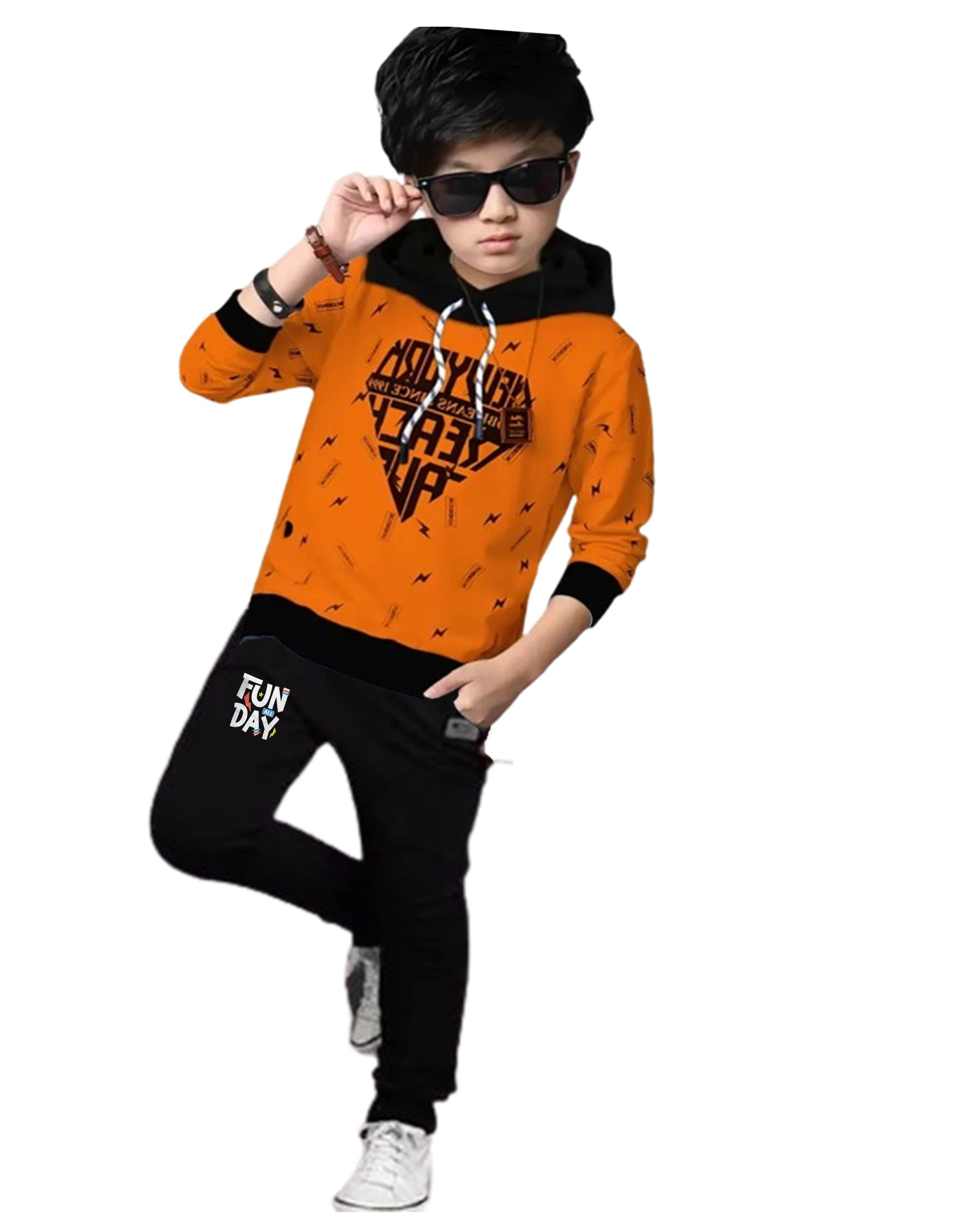 TICOSS Pack of 1 Boys Cotton Blend T-Shirt & Trackpants Set ( Orange )     			TICOSS Pack of 1 Boys Cotton Blend T-Shirt & Trackpants Set ( Orange )