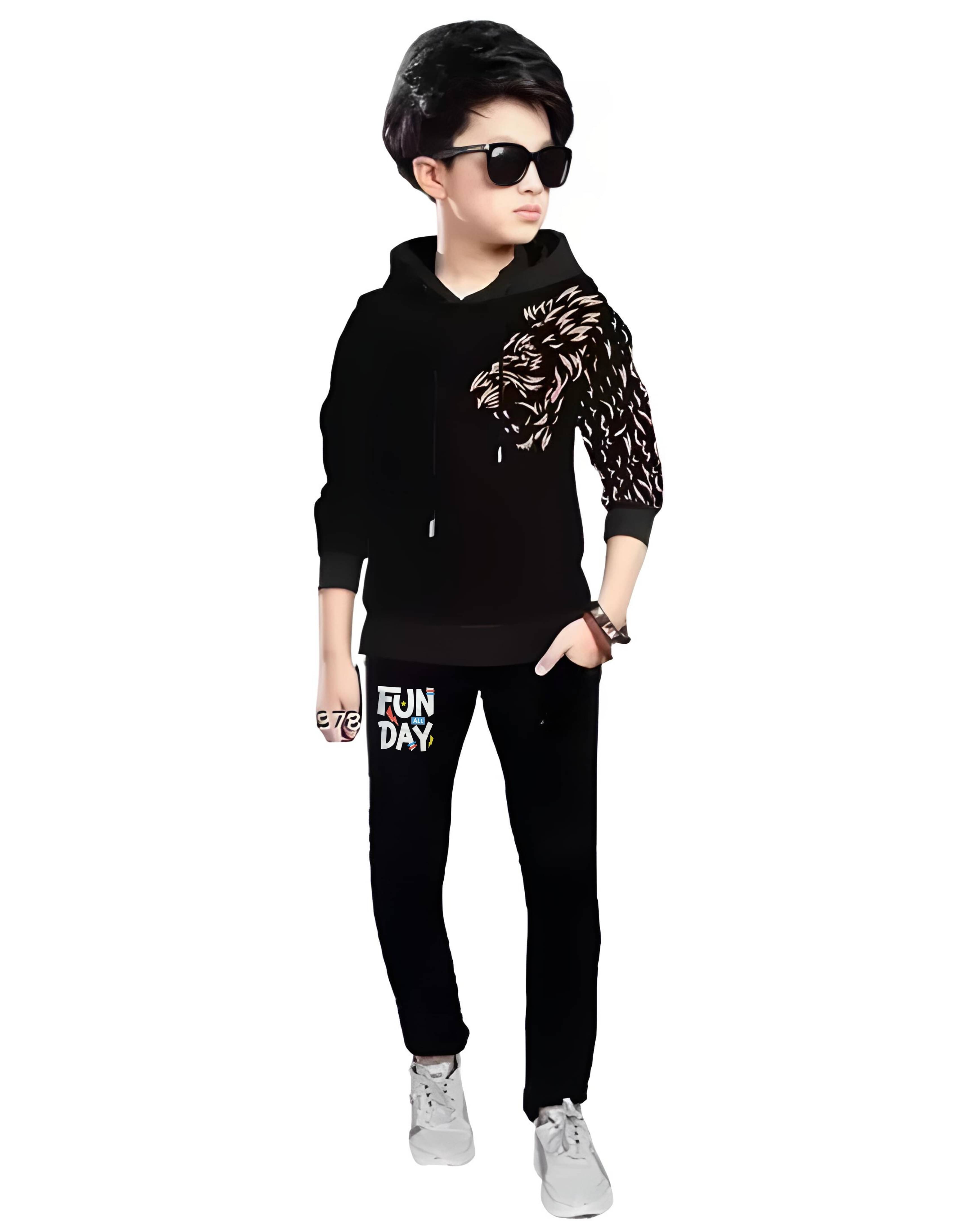     			TICOSS Pack of 1 Boys Cotton Blend T-Shirt & Trackpants Set ( Black )