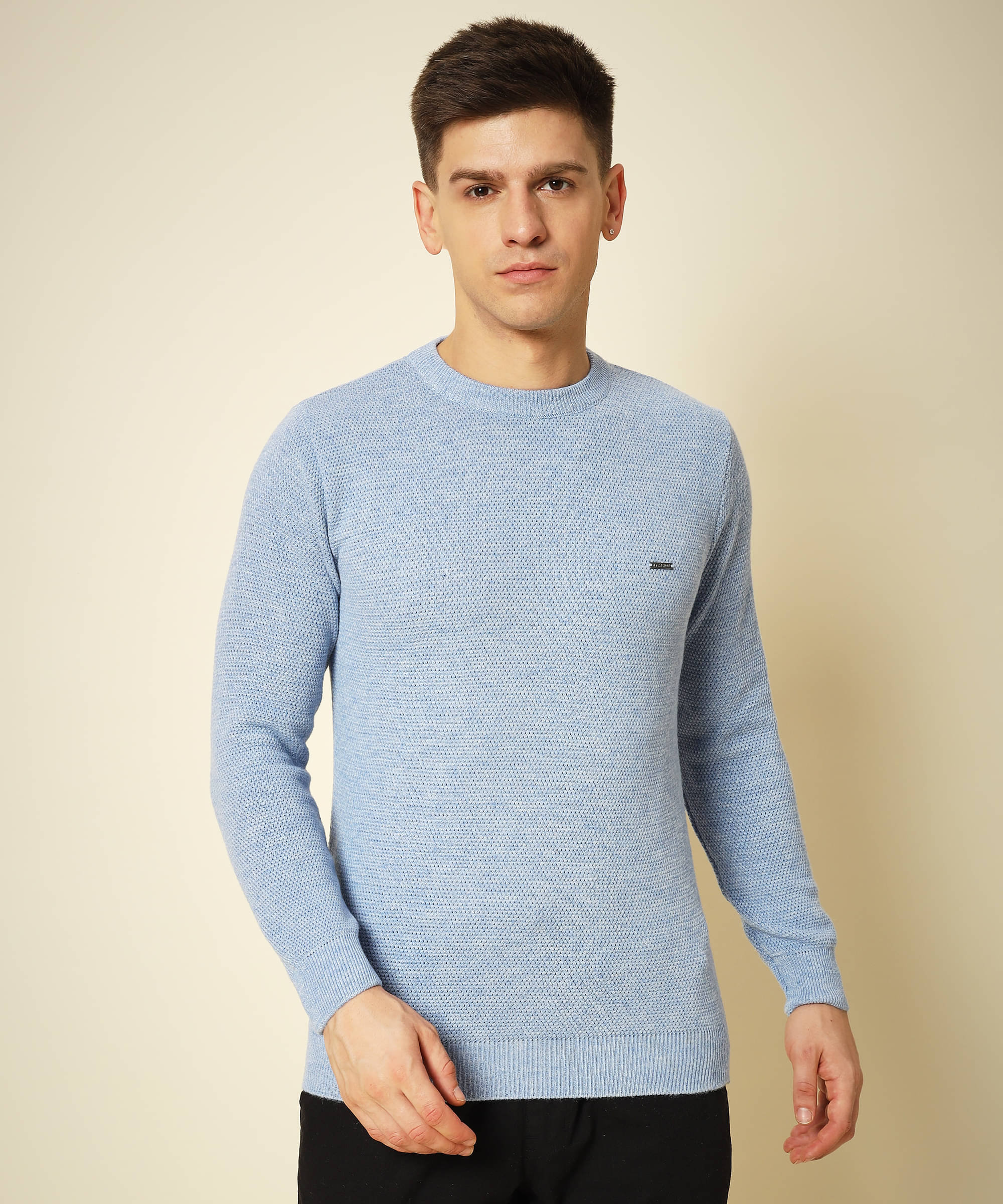     			TWOCRAZIIE Woollen Round Neck Men's Full Sleeves Pullover Sweater - Light Blue ( Pack of 1 )