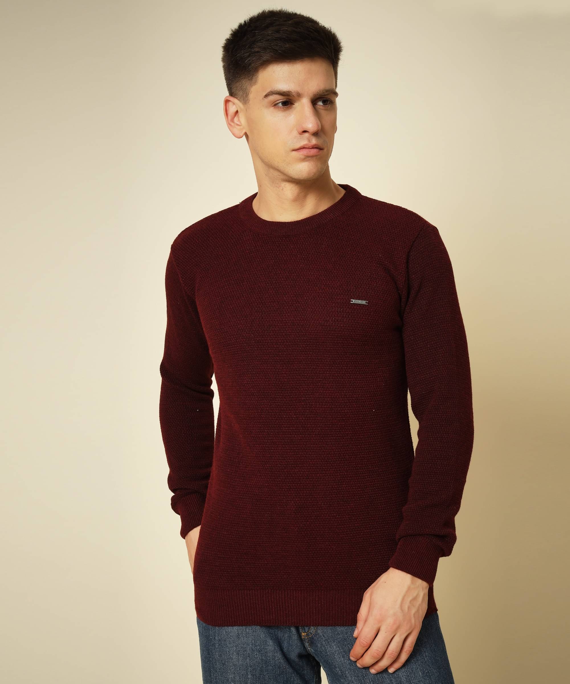 TWOCRAZIIE Woollen Round Neck Men's Full Sleeves Pullover Sweater - Maroon ( Pack of 1 ) TWOCRAZIIE Woollen Round Neck Men's Full Sleeves Pullover Sweater - Maroon ( Pack of 1 )