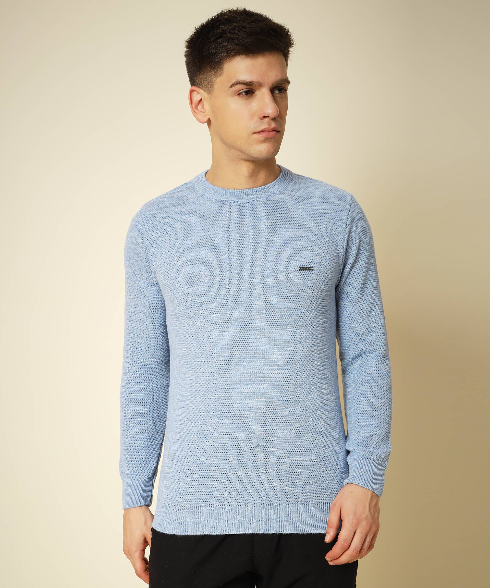     			TWOCRAZIIE Woollen Round Neck Men's Full Sleeves Pullover Sweater - Light Blue ( Pack of 1 )
