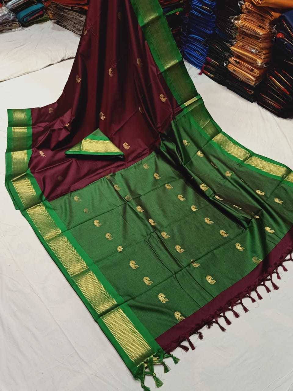     			VEERAIVA Cotton Silk Woven Saree With Unstitched Blouse Piece ( Mint Green )