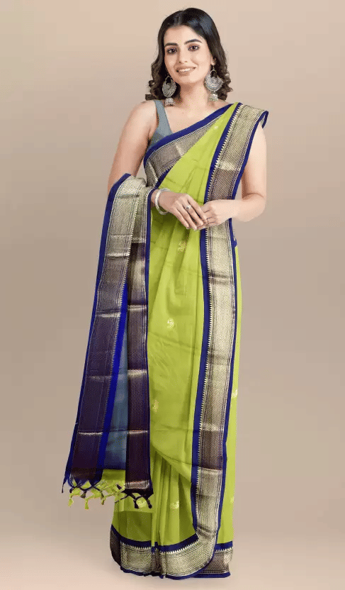 VEERAIVA Cotton Silk Embellished Saree With Unstitched Blouse Piece ( Lime Green,Blue ) VEERAIVA Cotton Silk Embellished Saree With Unstitched Blouse Piece ( Lime Green,Blue )