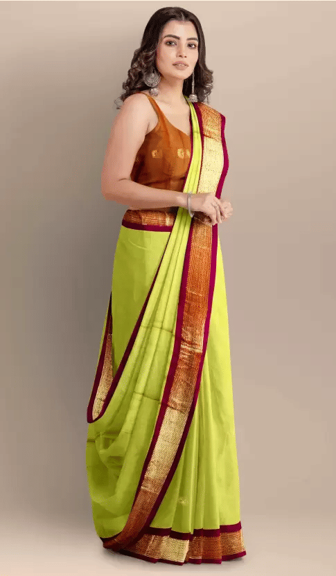     			VEERAIVA Cotton Silk Embellished Saree With Unstitched Blouse Piece ( Light Green,Maroon )
