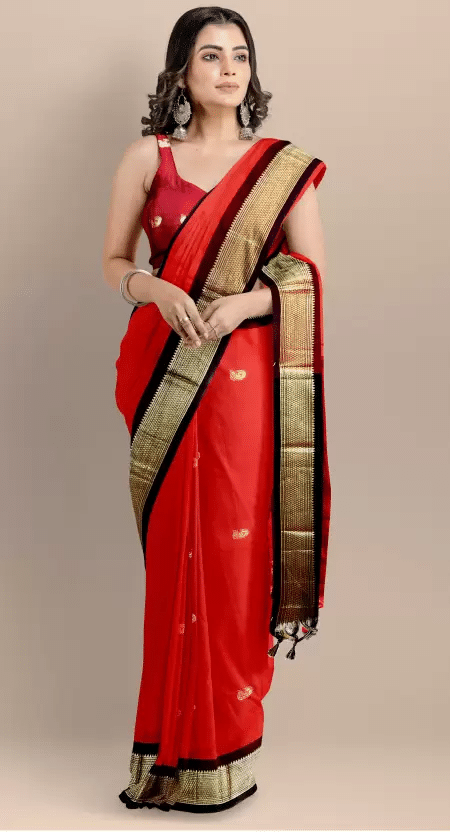 VEERAIVA Cotton Silk Embellished Saree With Unstitched Blouse Piece ( Red,Black ) VEERAIVA Cotton Silk Embellished Saree With Unstitched Blouse Piece ( Red,Black )