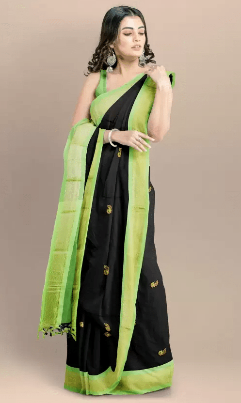 VEERAIVA Cotton Silk Embellished Saree With Unstitched Blouse Piece ( Black,Light Green ) VEERAIVA Cotton Silk Embellished Saree With Unstitched Blouse Piece ( Black,Light Green )