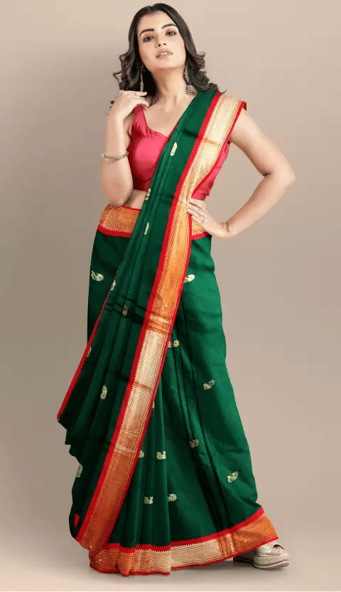 VEERAIVA Cotton Silk Embellished Saree With Unstitched Blouse Piece ( Green,Red ) VEERAIVA Cotton Silk Embellished Saree With Unstitched Blouse Piece ( Green,Red )
