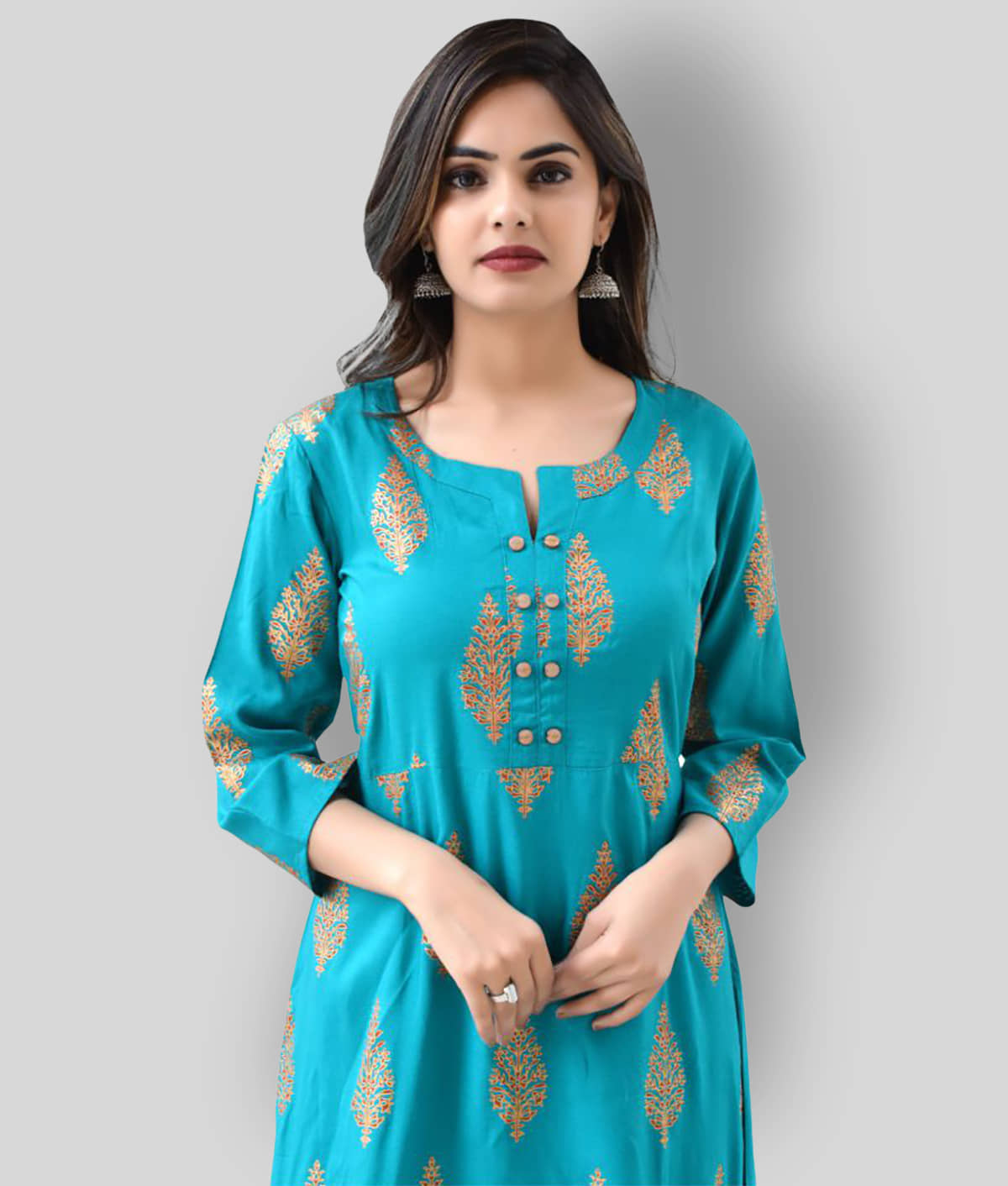 ZAMAISHA - Turquoise Rayon Women's Flared Kurti ( Pack of 1 ) - Kurtis, Tunics | Buy online on ZillyBuy
