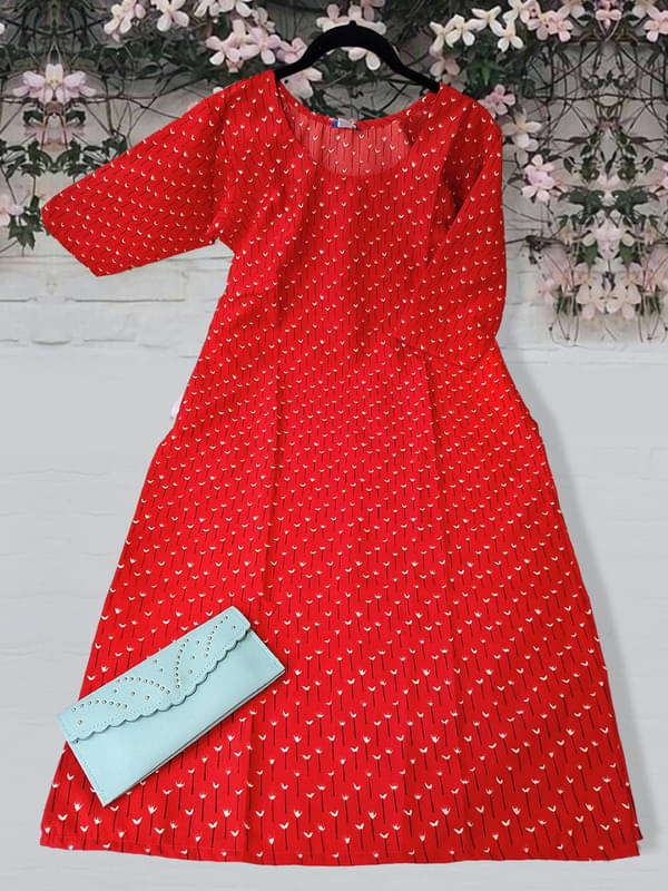     			Ethnic Basket Pack of 1 Crepe Printed A-line Women's Kurti - ( Fluorescent Orange )