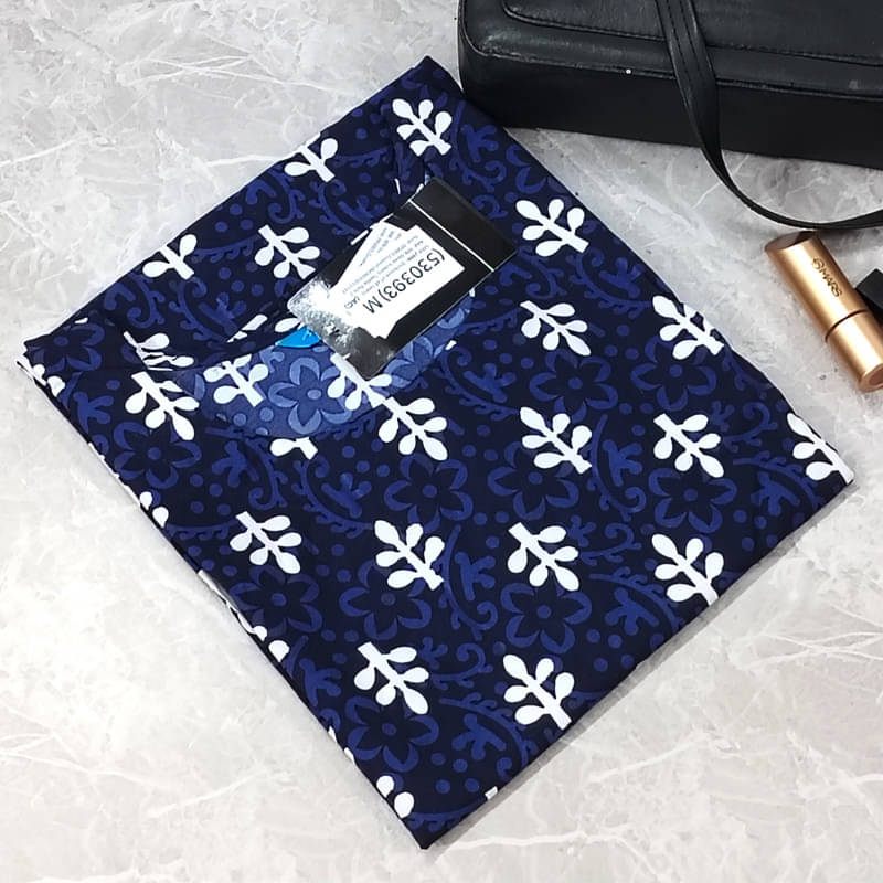 Ethnic Basket Pack of 1 Crepe Printed A-line Women's Kurti - ( Navy Blue ) Ethnic Basket Pack of 1 Crepe Printed A-line Women's Kurti - ( Navy Blue )