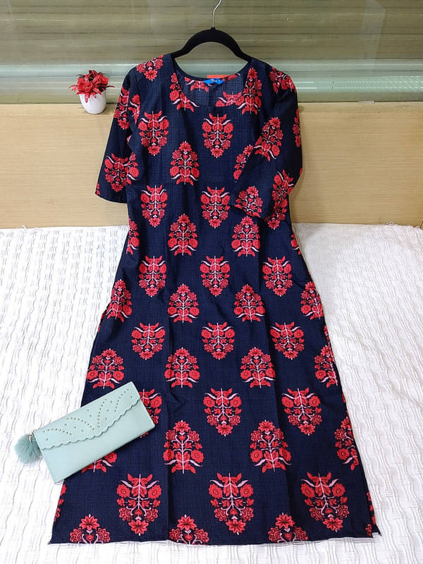 Ethnic Basket Pack of 1 Crepe Printed A-line Women's Kurti - ( Red ) Ethnic Basket Pack of 1 Crepe Printed A-line Women's Kurti - ( Red )