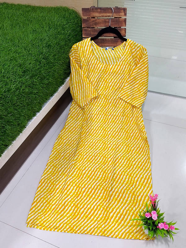    			Ethnic Basket Pack of 1 Crepe Printed A-line Women's Kurti - ( Yellow )