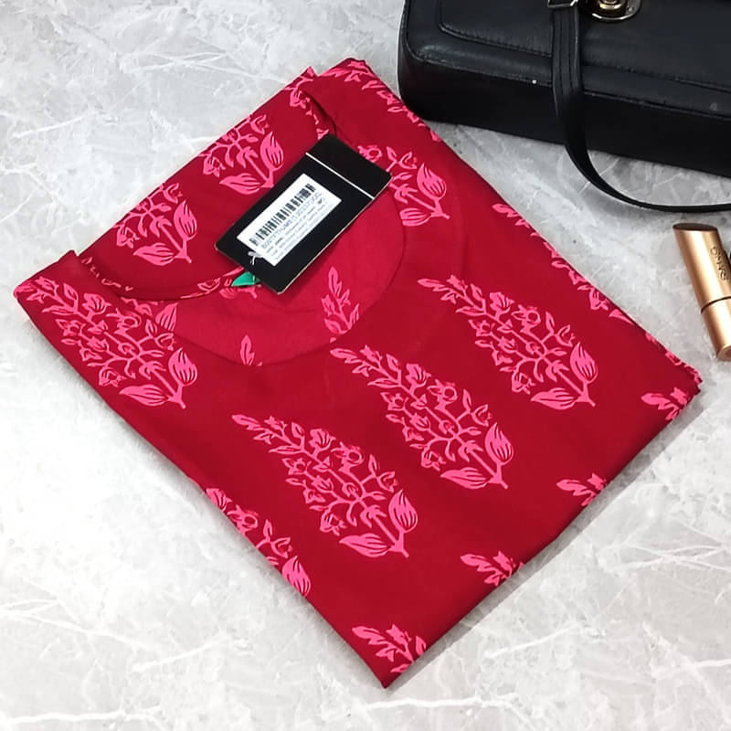 Ethnic Basket Pack of 1 Crepe Printed A-line Women's Kurti - ( Burgundy ) Ethnic Basket Pack of 1 Crepe Printed A-line Women's Kurti - ( Burgundy )