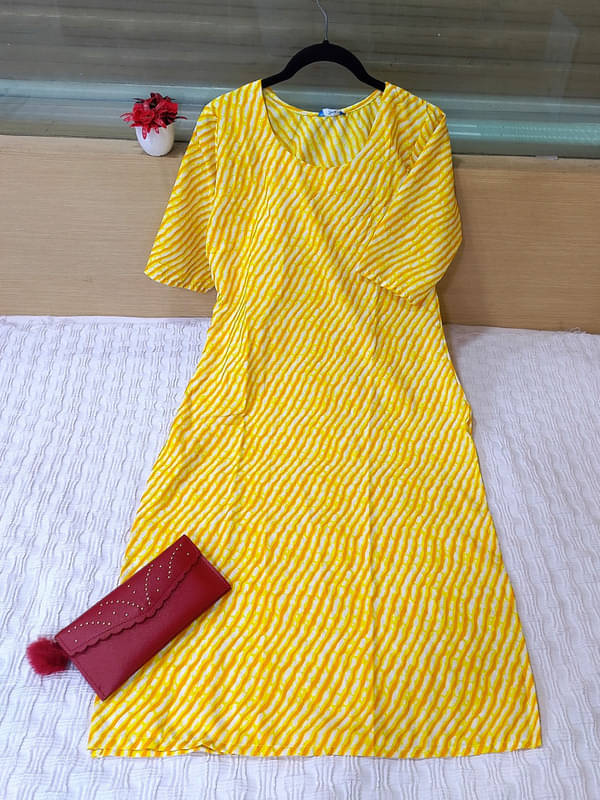 Ethnic Basket Pack of 1 Crepe Printed A-line Women's Kurti - ( Yellow ) Ethnic Basket Pack of 1 Crepe Printed A-line Women's Kurti - ( Yellow )