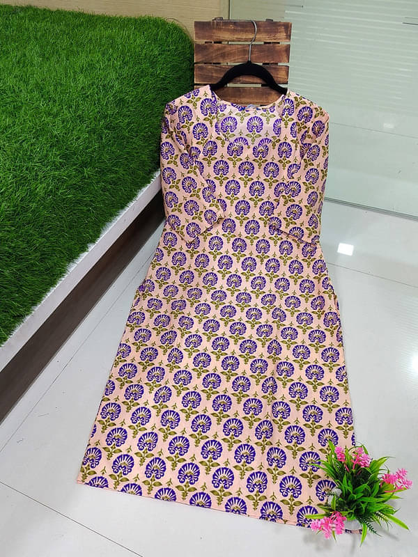 Ethnic Basket Pack of 1 Crepe Printed A-line Women's Kurti - ( Beige ) Ethnic Basket Pack of 1 Crepe Printed A-line Women's Kurti - ( Beige )